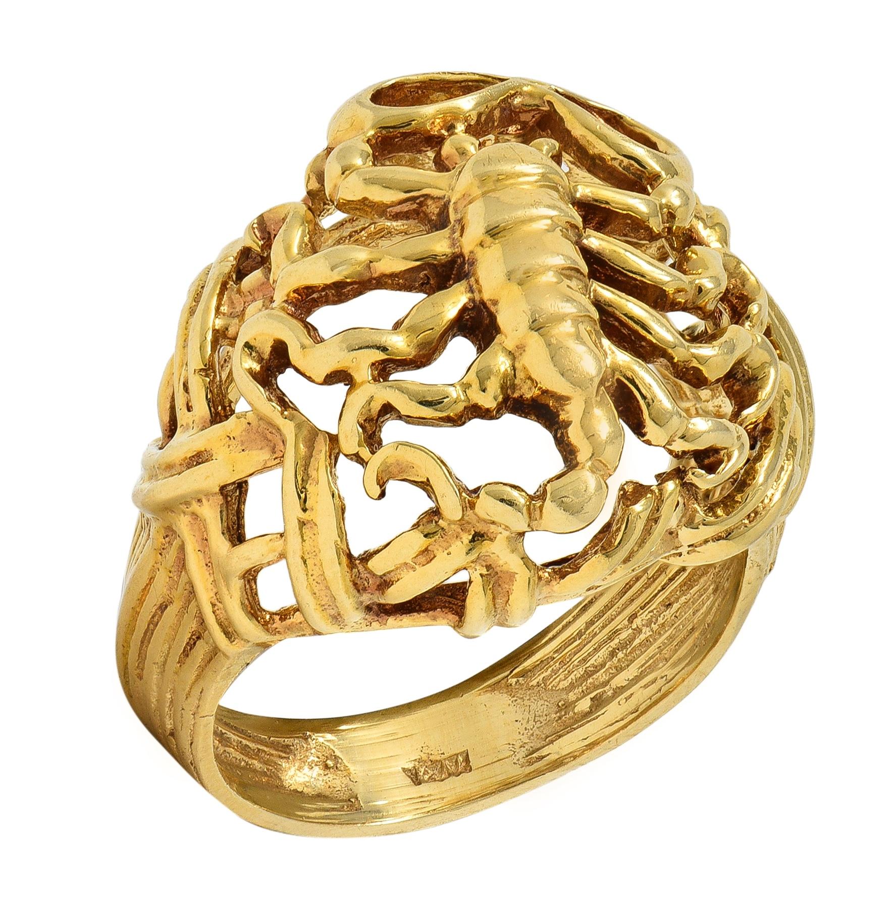 1970's 14 Karat Yellow Gold Vintage Scorpio Zodiac Dome Ring