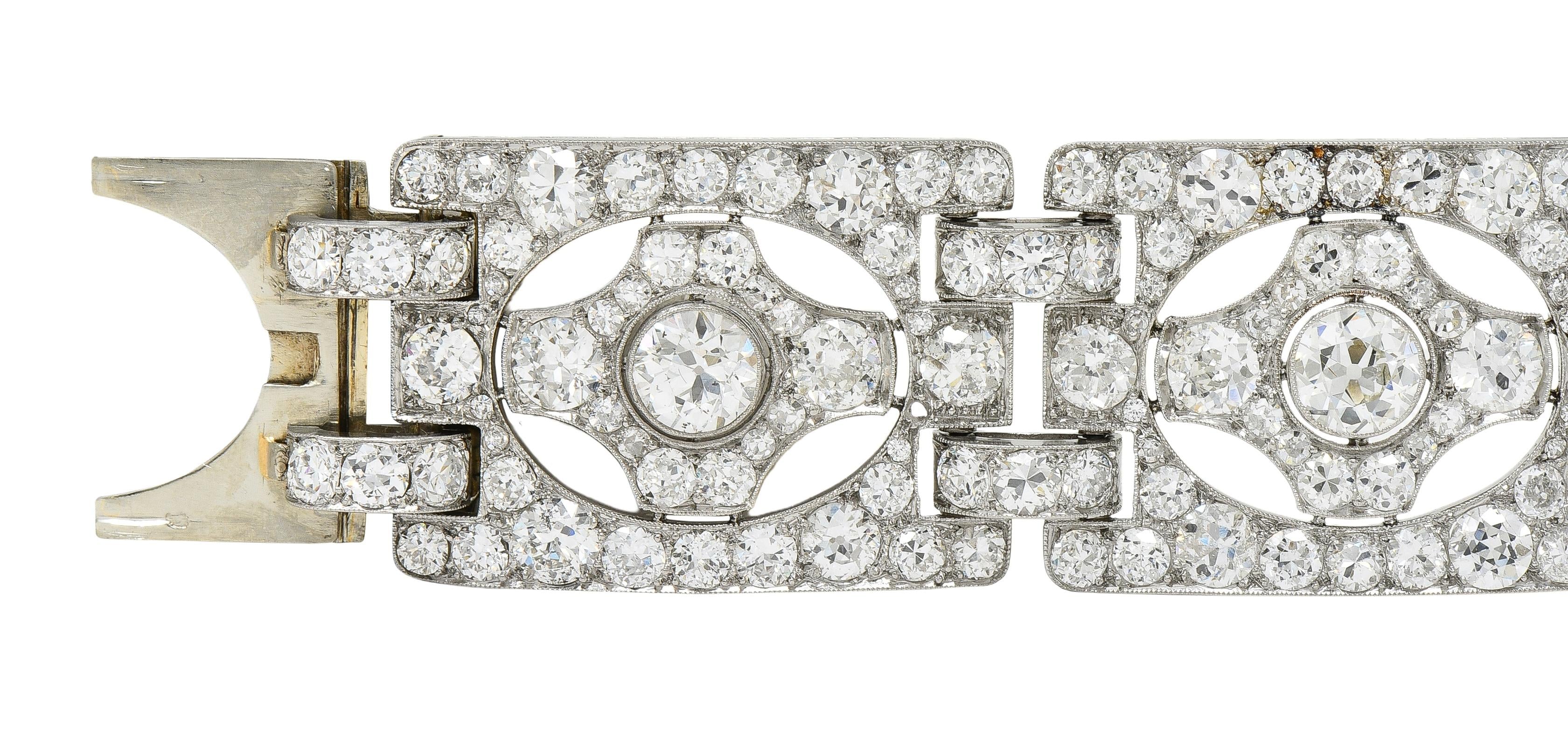 Art Deco French 39.78 CTW Diamond Platinum Vintage Geometric Panel Link Bracelet