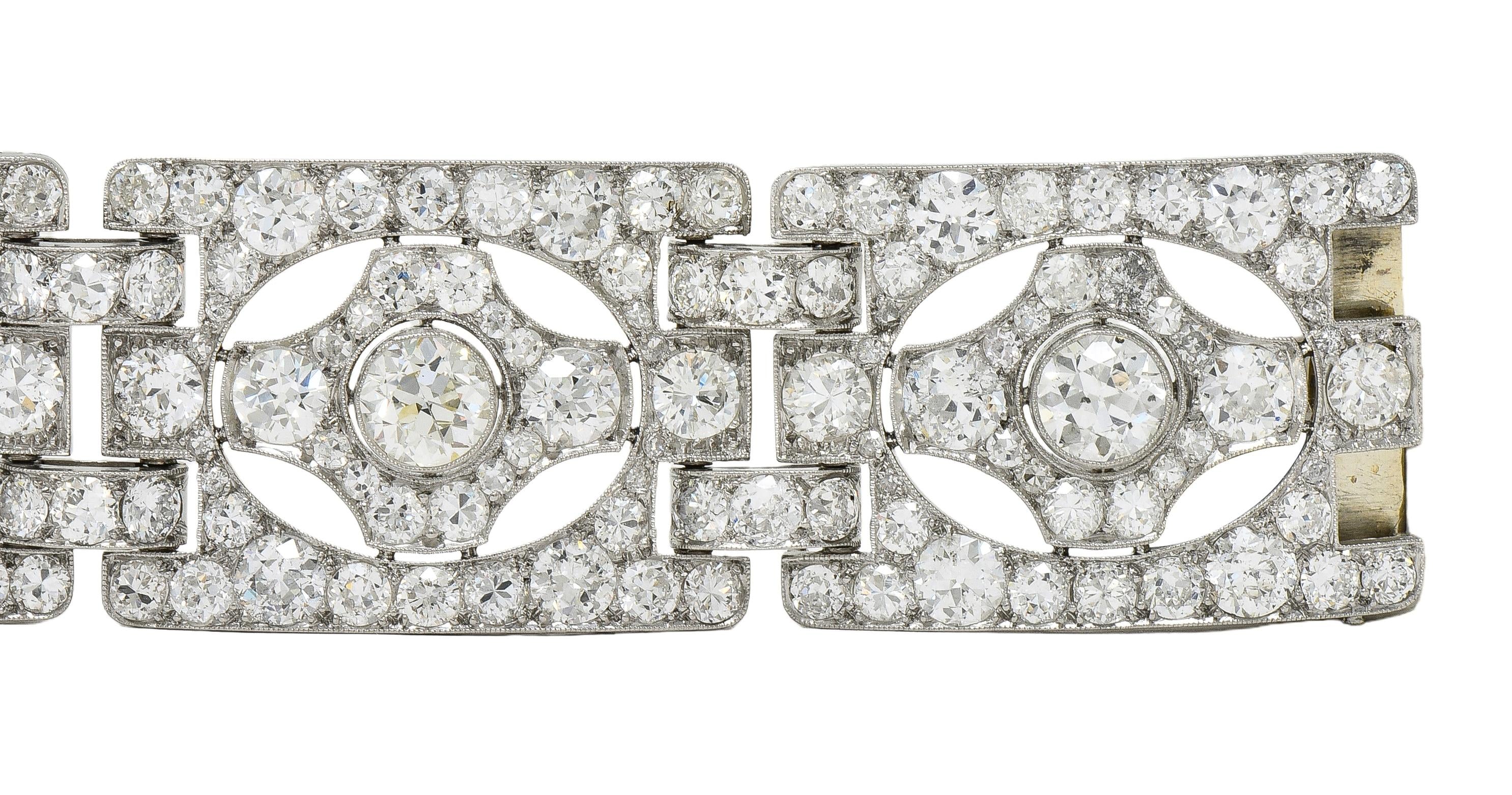 Art Deco French 39.78 CTW Diamond Platinum Vintage Geometric Panel Link Bracelet