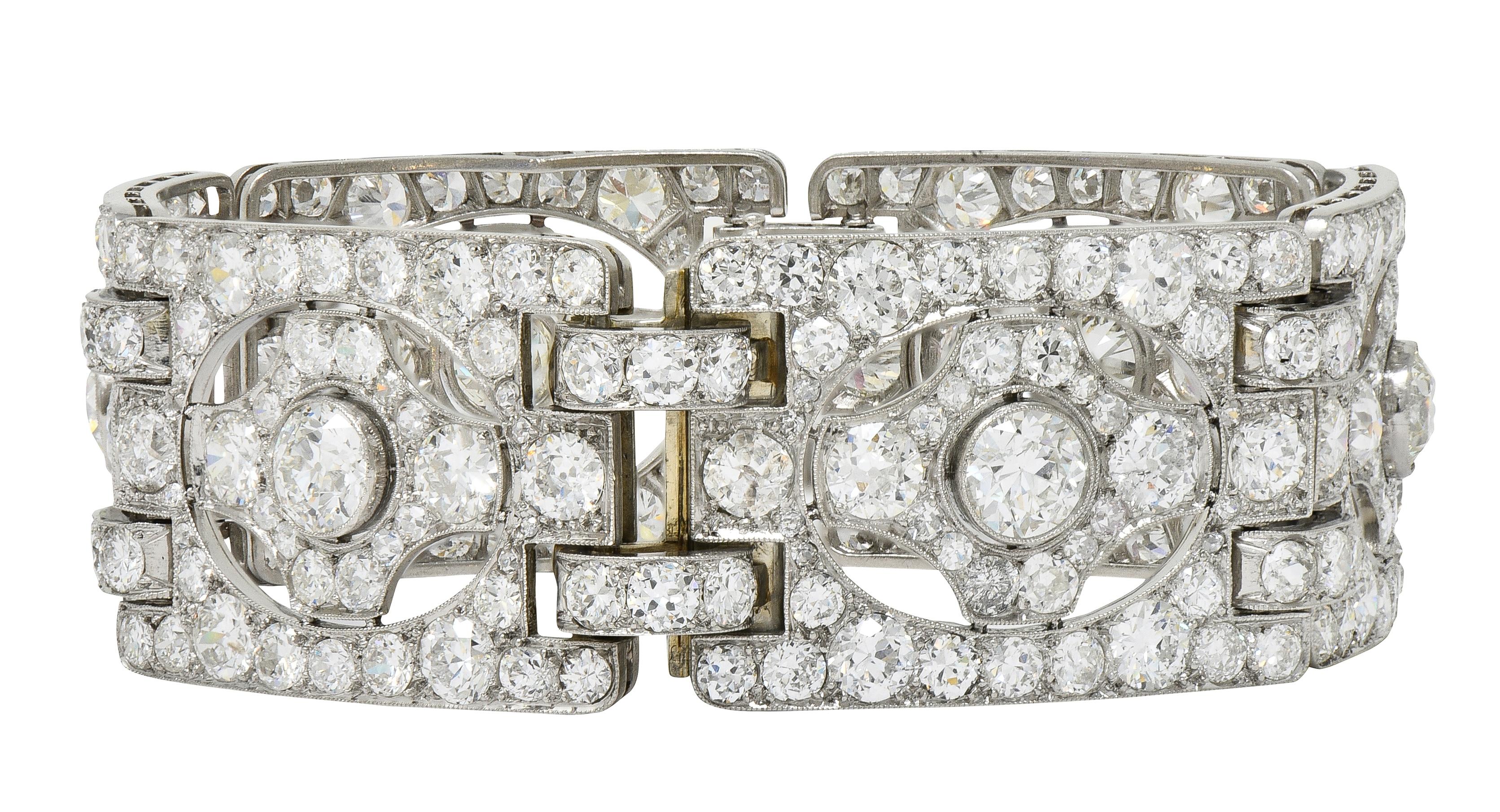 Art Deco French 39.78 CTW Diamond Platinum Vintage Geometric Panel Link Bracelet