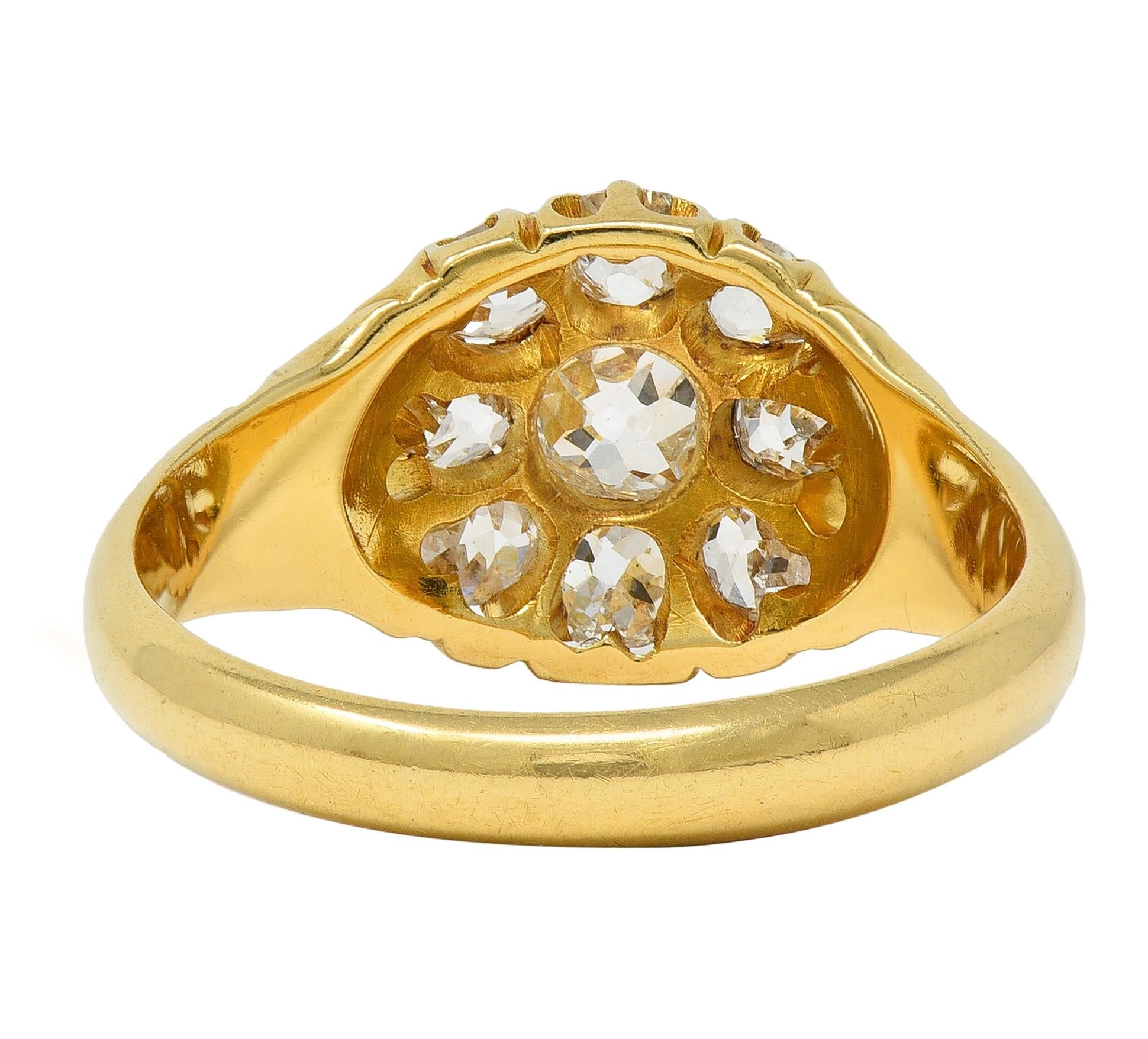 Victorian 1.26 CTW Old Mine Cut Diamond 18K Yellow Gold Antique Cluster Ring