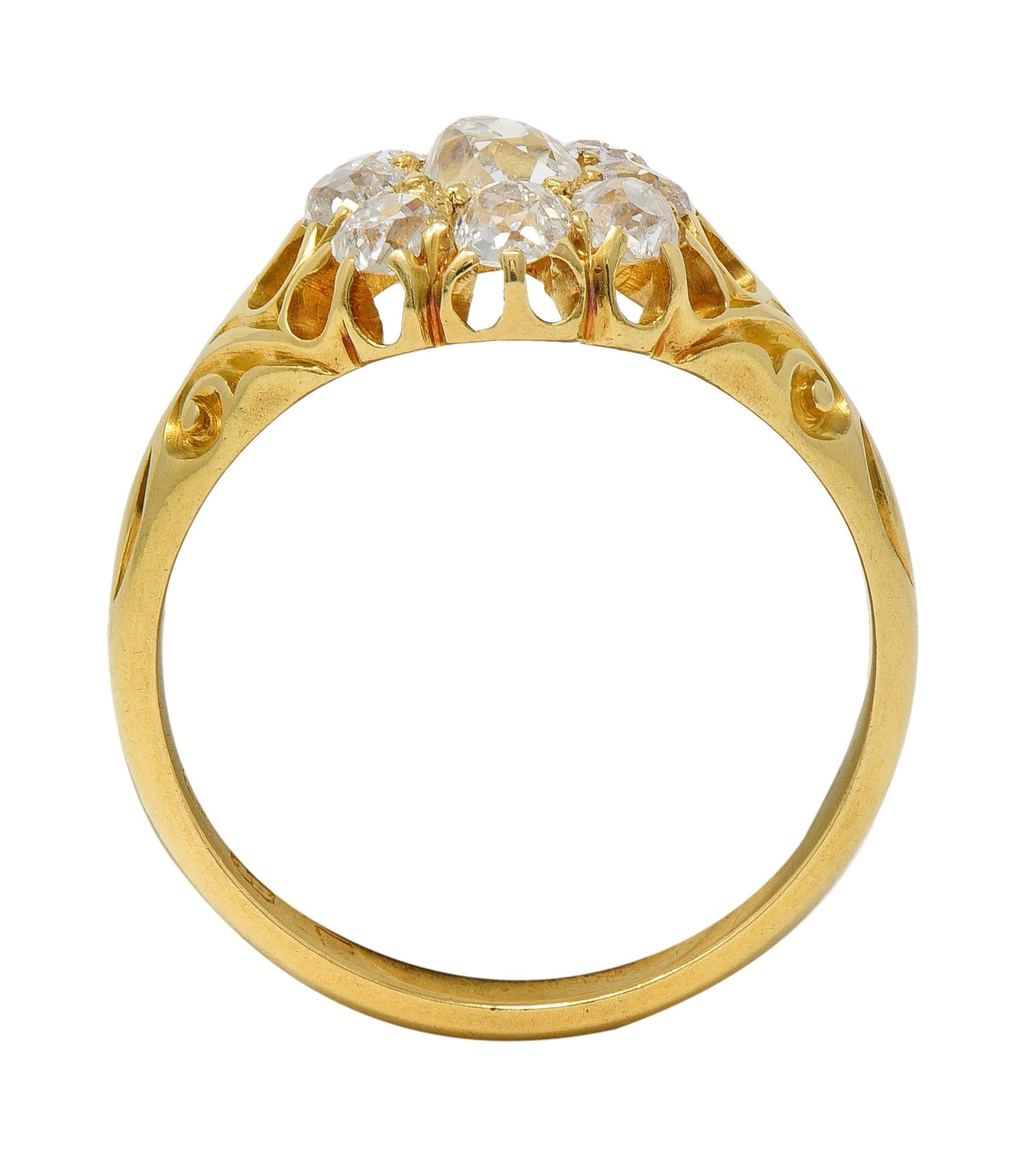 Victorian 1.26 CTW Old Mine Cut Diamond 18K Yellow Gold Antique Cluster Ring