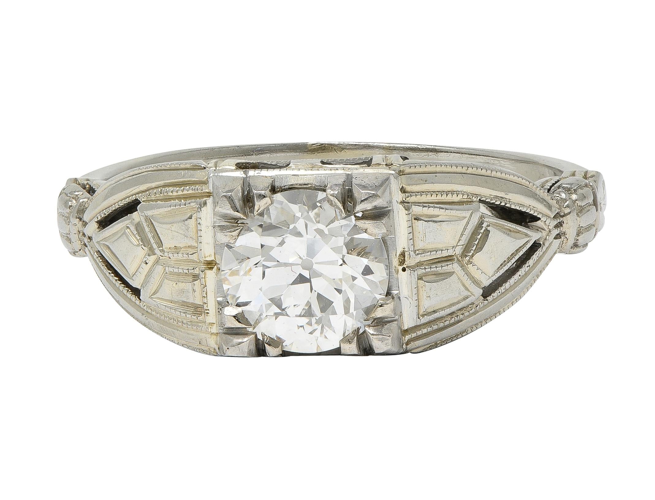 Art Deco European Diamond 14 Karat Gold Vintage Geometric Engagement Ring GIA
