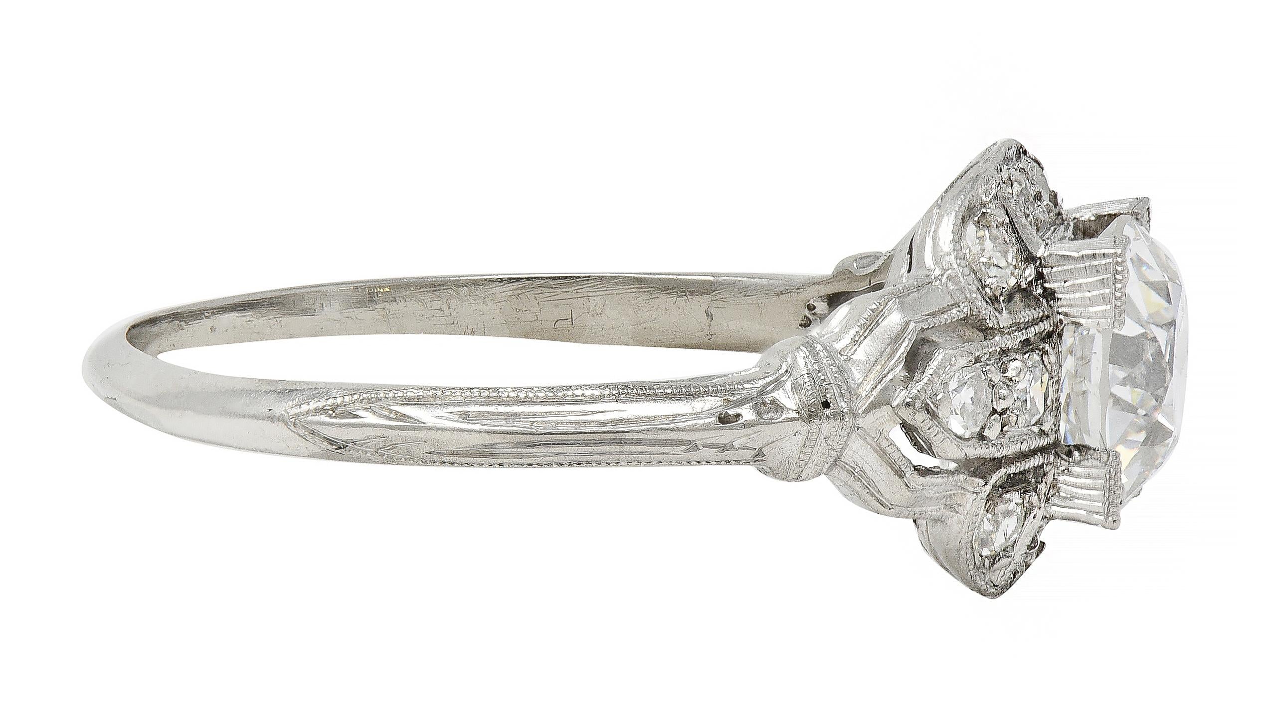 Art Deco 1.40 CTW OEC Diamond Platinum Vintage Bombé Engagement Ring GIA