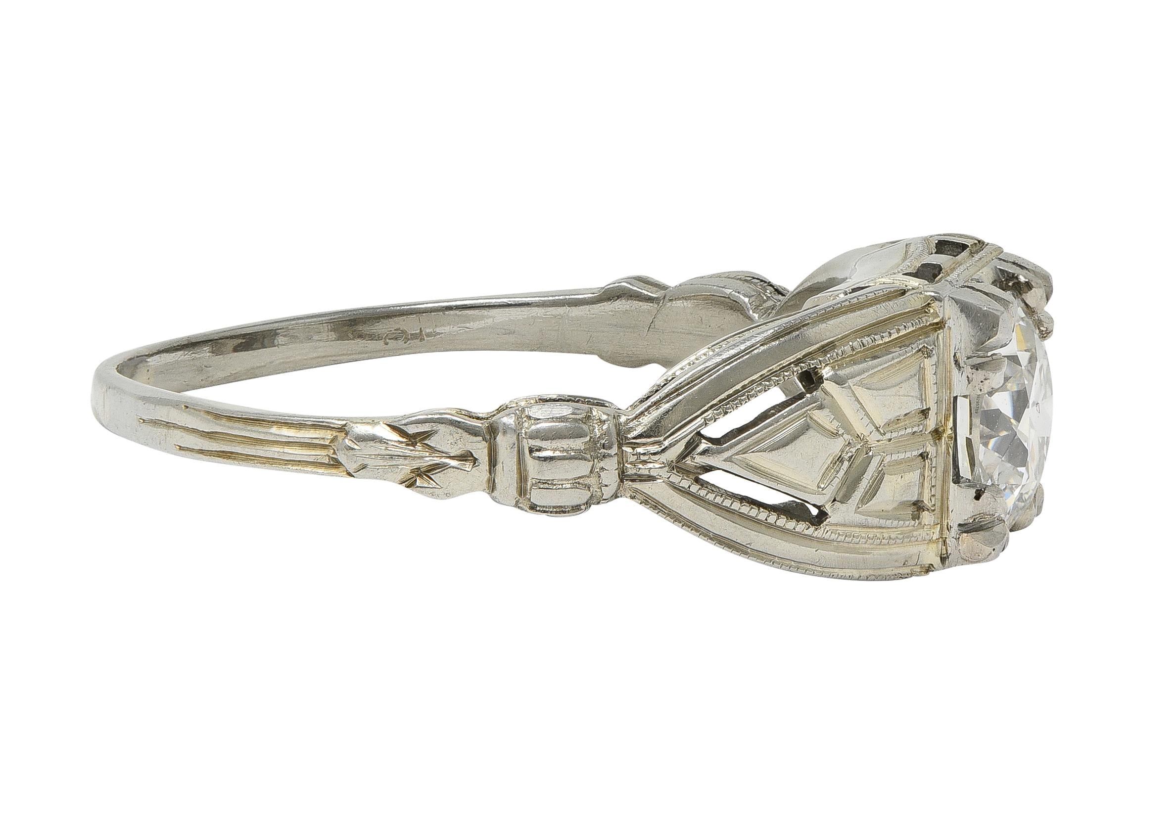 Art Deco European Diamond 14 Karat Gold Vintage Geometric Engagement Ring GIA