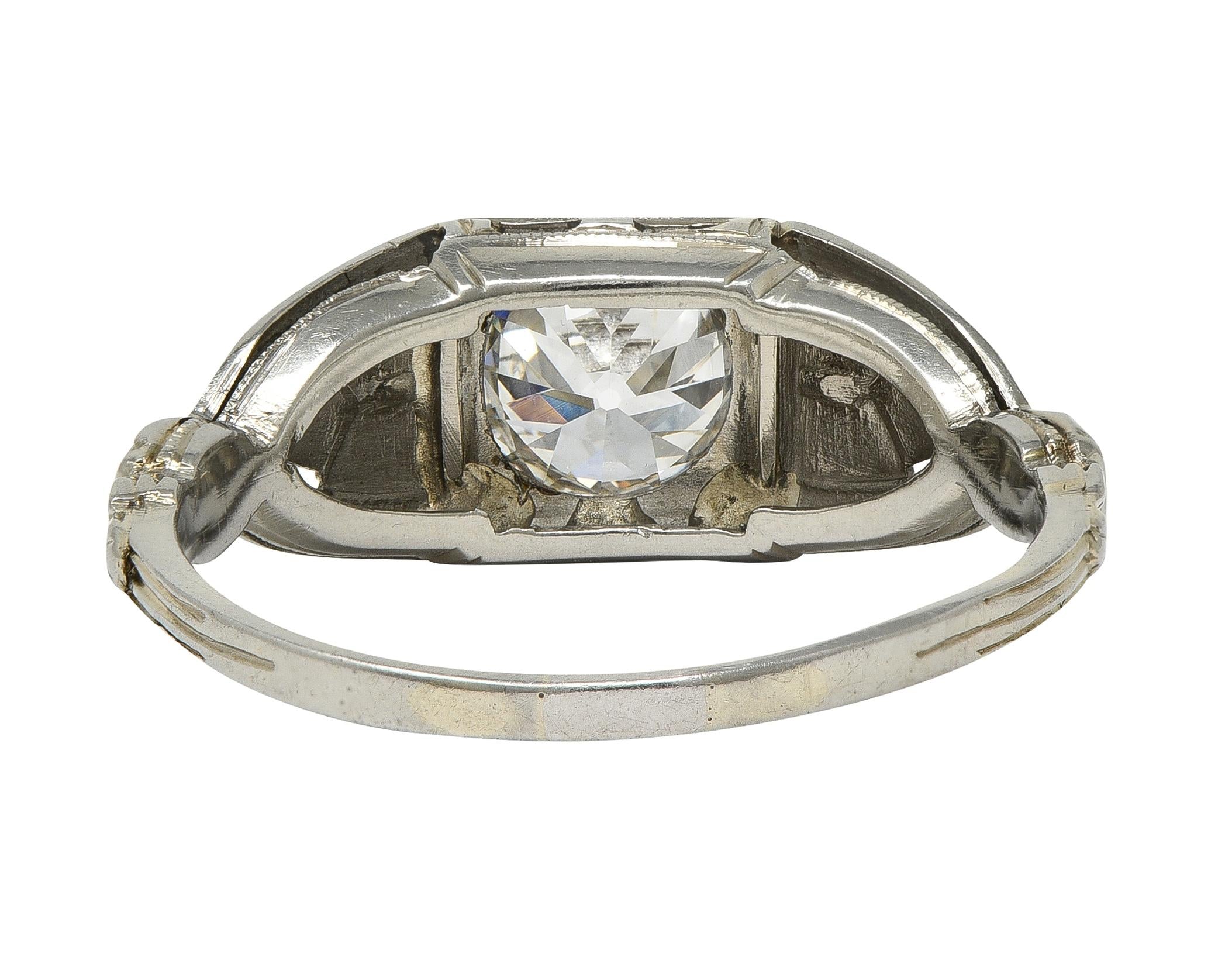 Art Deco European Diamond 14 Karat Gold Vintage Geometric Engagement Ring GIA