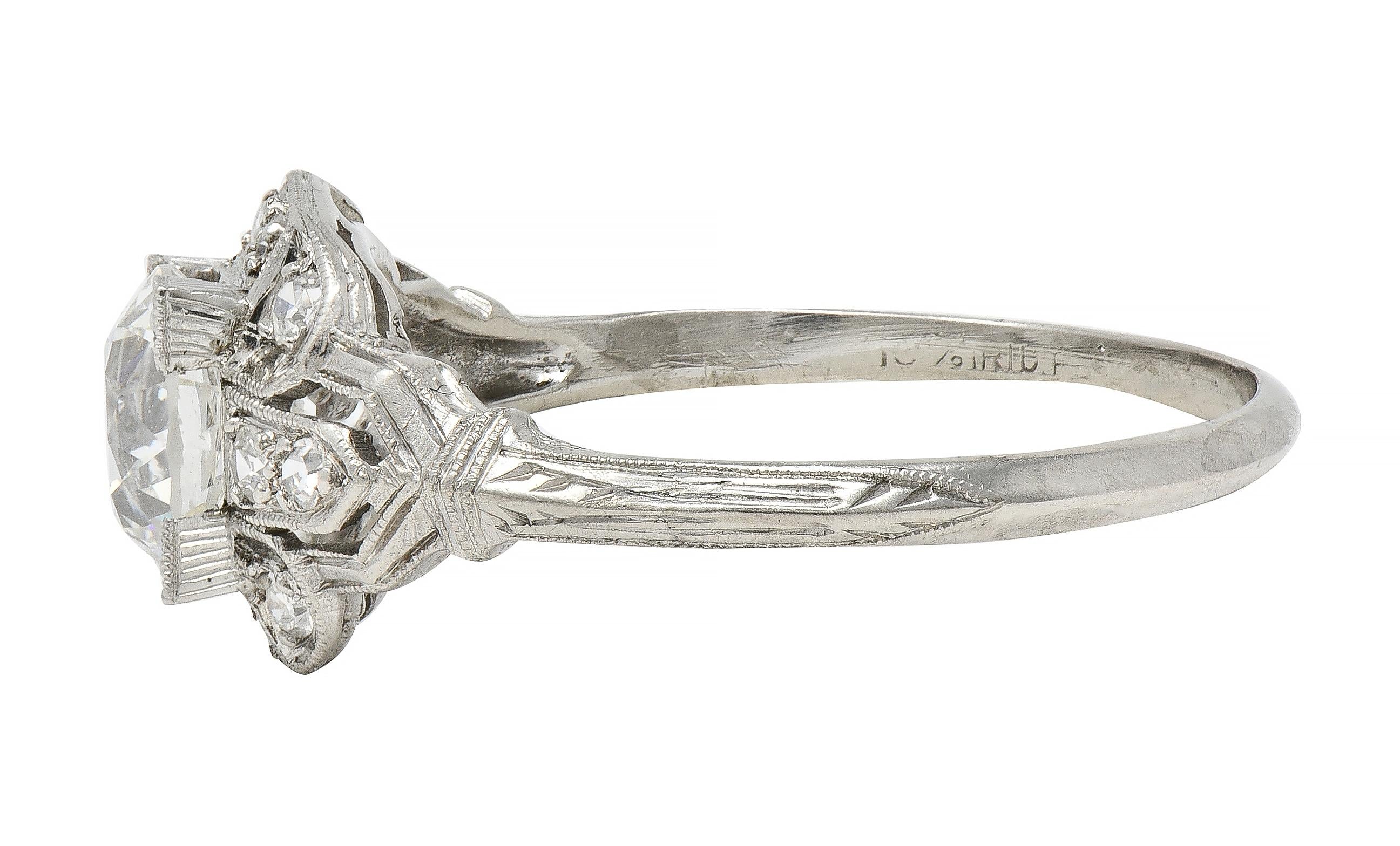 Art Deco 1.40 CTW OEC Diamond Platinum Vintage Bombé Engagement Ring GIA