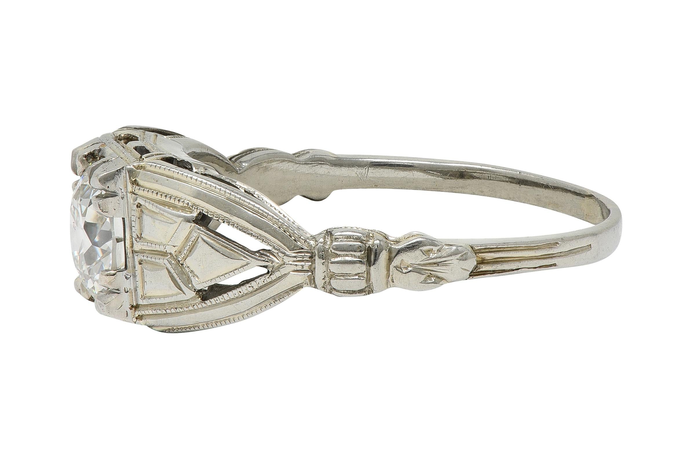 Art Deco European Diamond 14 Karat Gold Vintage Geometric Engagement Ring GIA