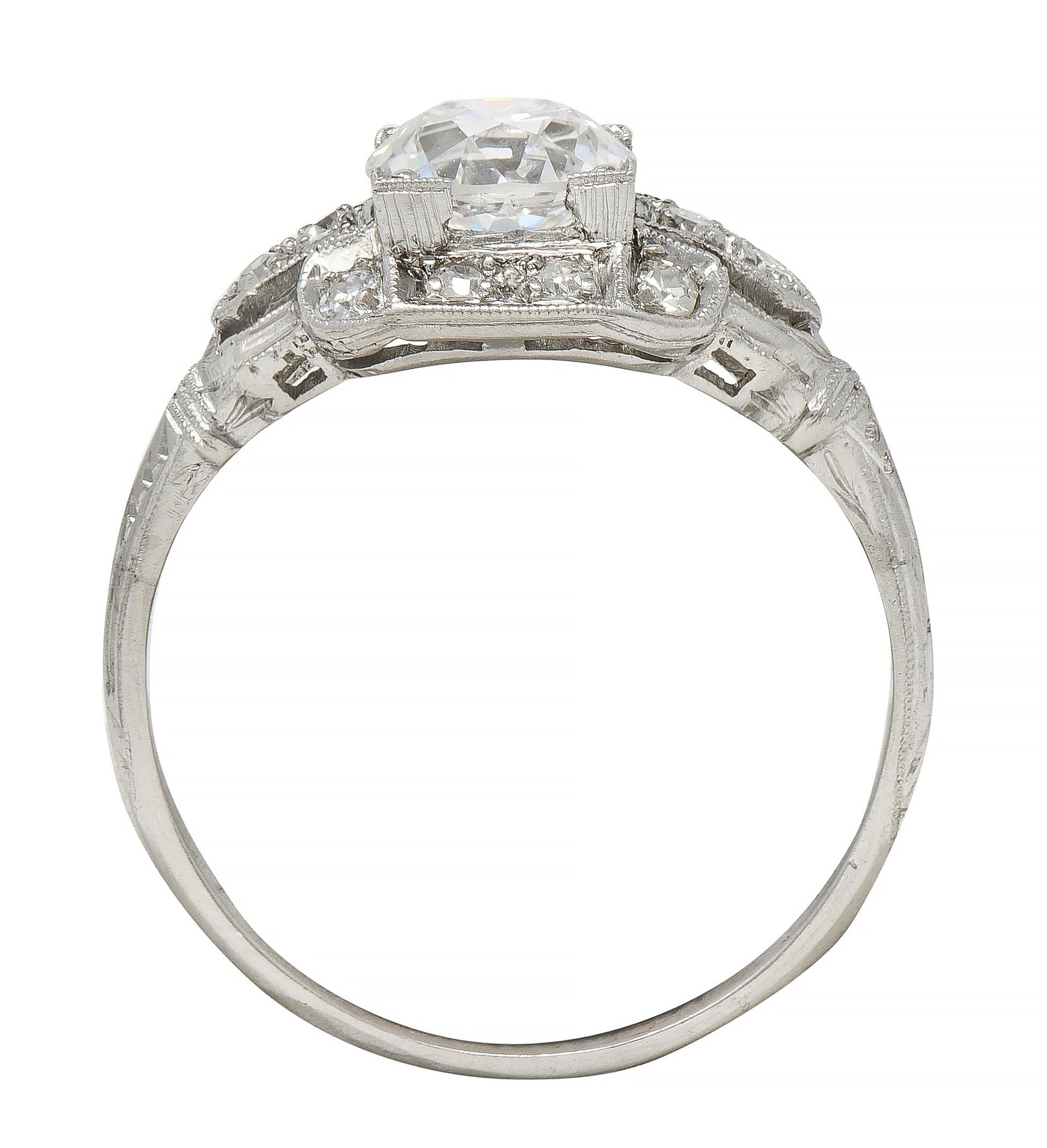 Art Deco 1.40 CTW OEC Diamond Platinum Vintage Bombé Engagement Ring GIA