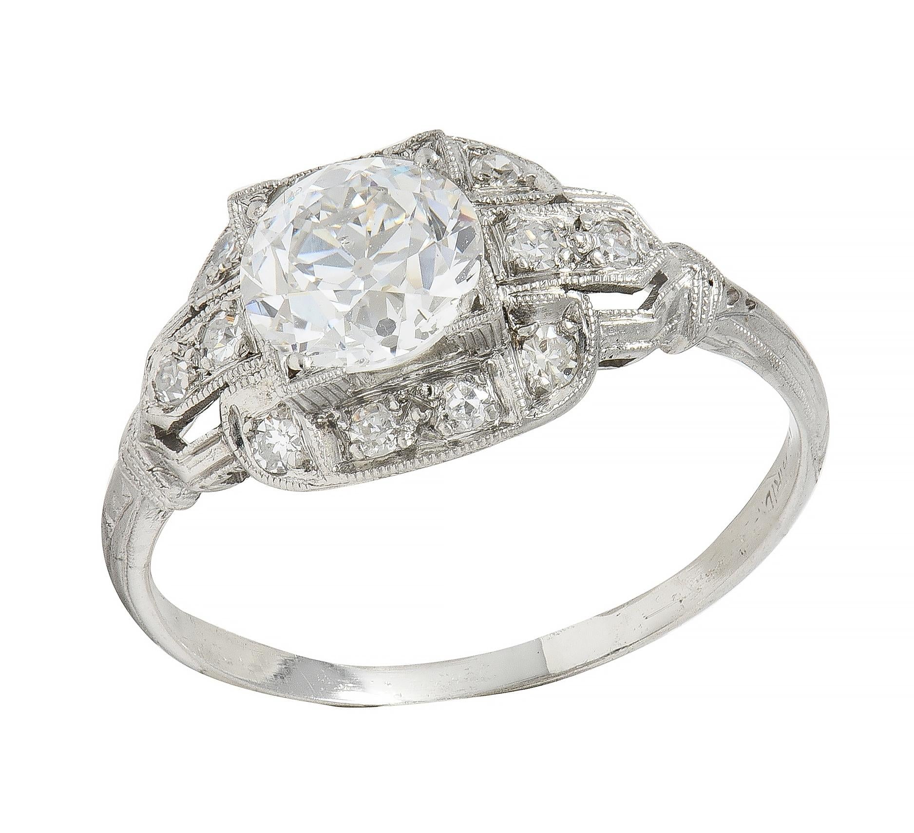 Art Deco 1.40 CTW OEC Diamond Platinum Vintage Bombé Engagement Ring GIA