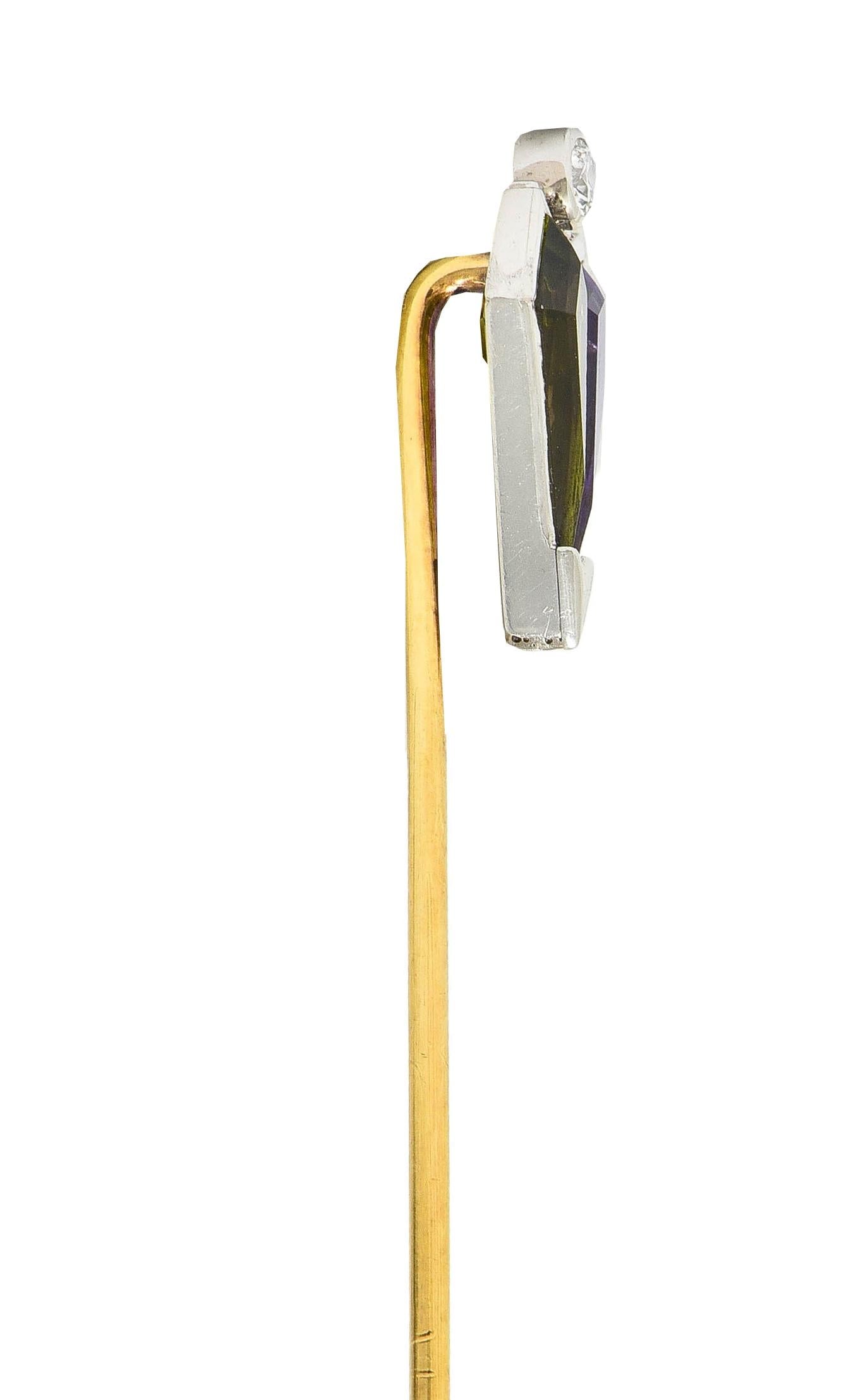 Carter Gough & Co. Art Deco Diamond Multi-Gem Platinum 14K Gold Antique Stickpin