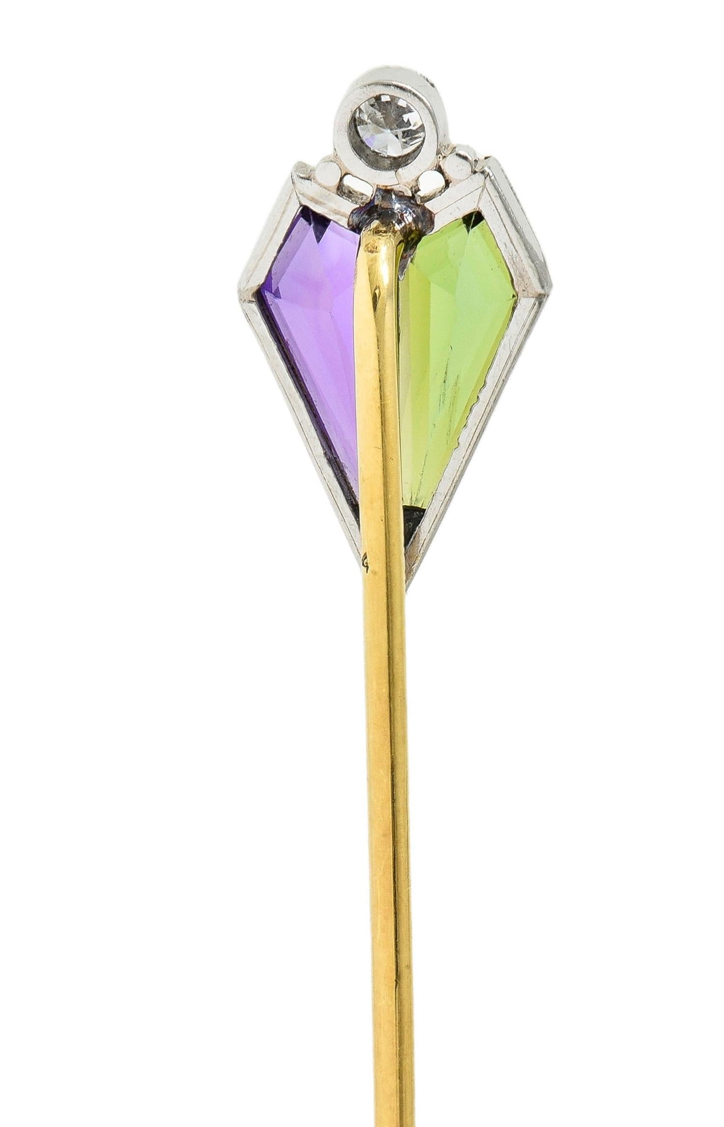 Carter Gough & Co. Art Deco Diamond Multi-Gem Platinum 14K Gold Antique Stickpin