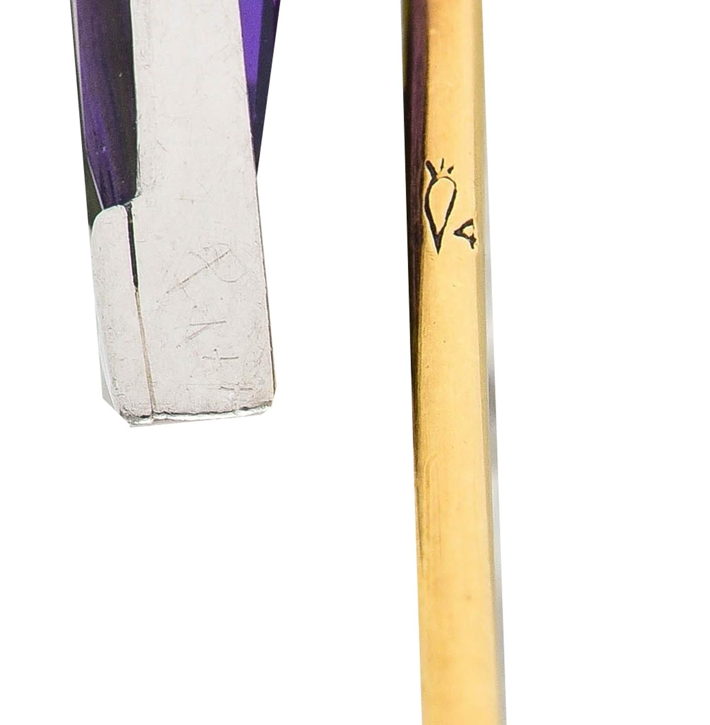 Carter Gough & Co. Art Deco Diamond Multi-Gem Platinum 14K Gold Antique Stickpin