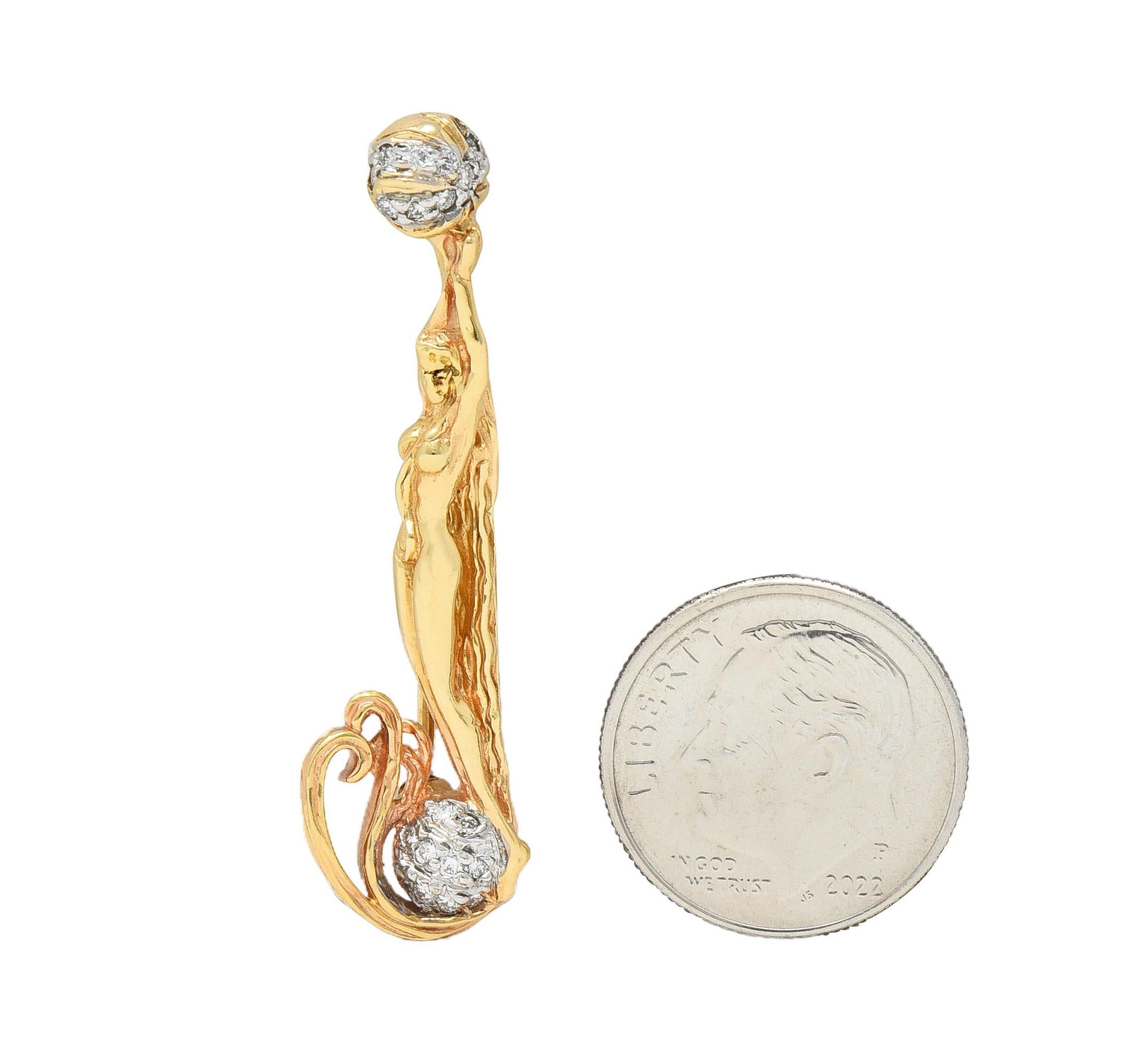 Erté 2002 0.56 CTW Diamond 14K Two-Tone Gold Alphabet J Lady Brooch Necklace