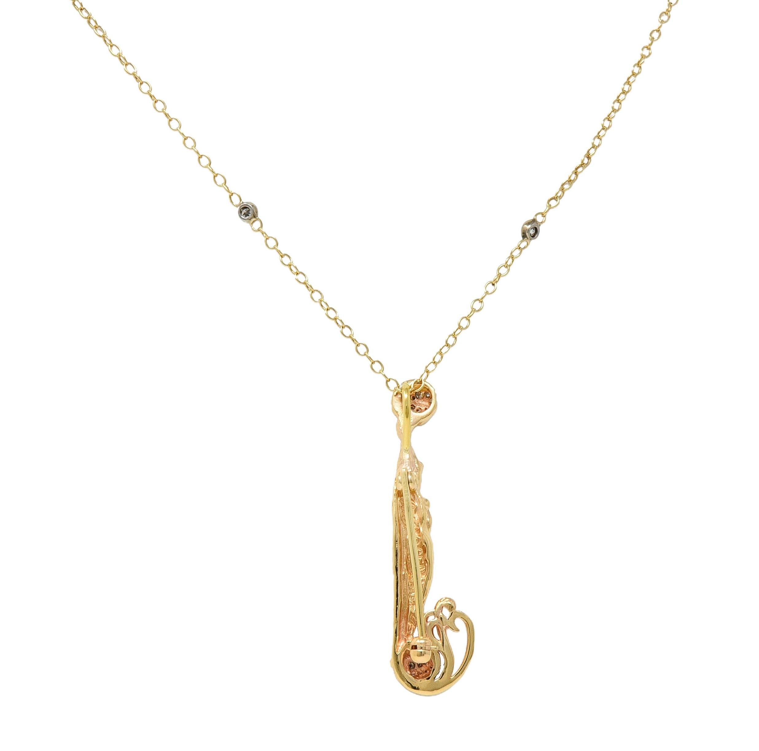 Erté 2002 0.56 CTW Diamond 14K Two-Tone Gold Alphabet J Lady Brooch Necklace
