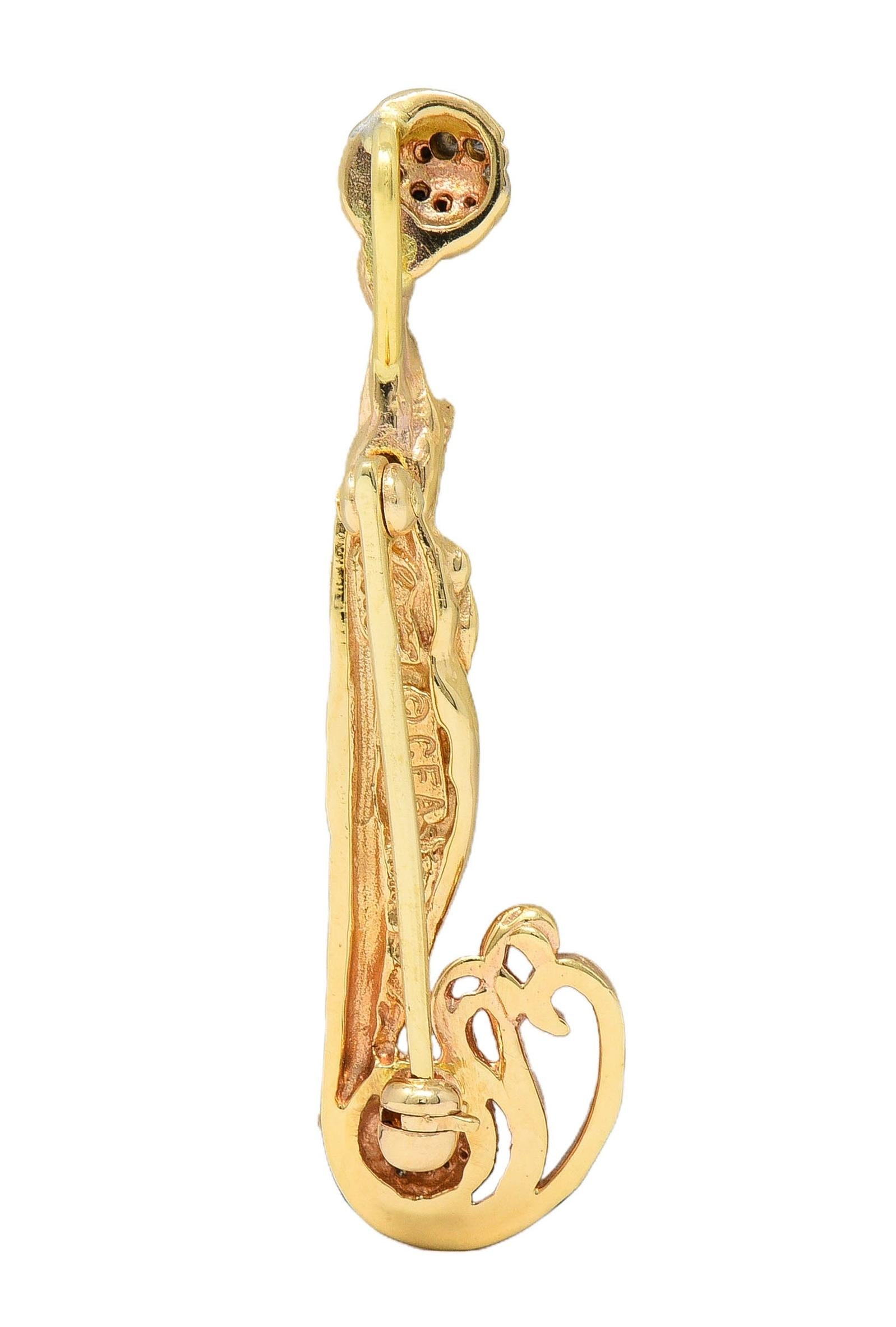 Erté 2002 0.56 CTW Diamond 14K Two-Tone Gold Alphabet J Lady Brooch Necklace