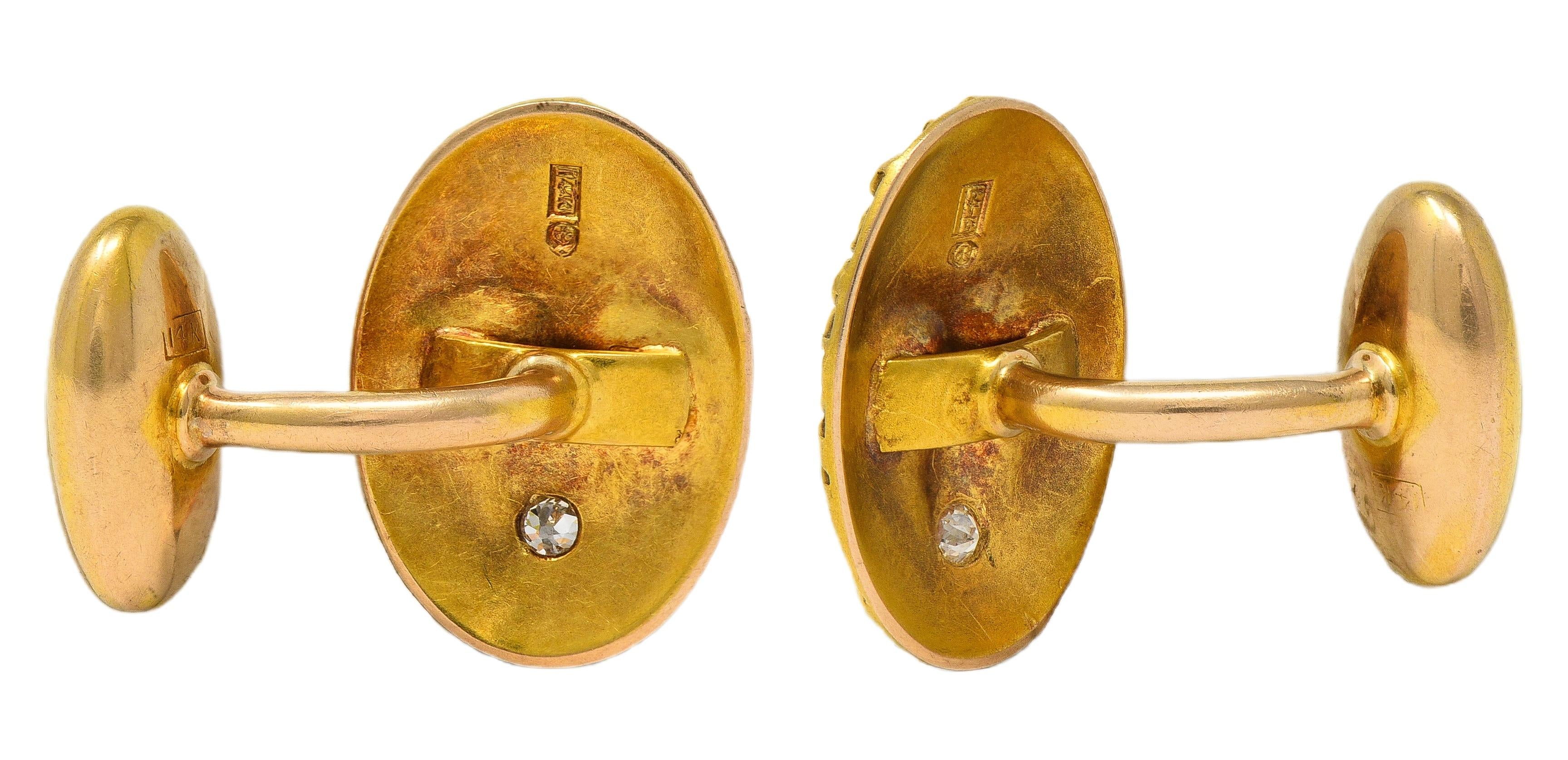 Victorian Diamond 14 Karat Yellow Gold Antique God Of Wind Cufflinks