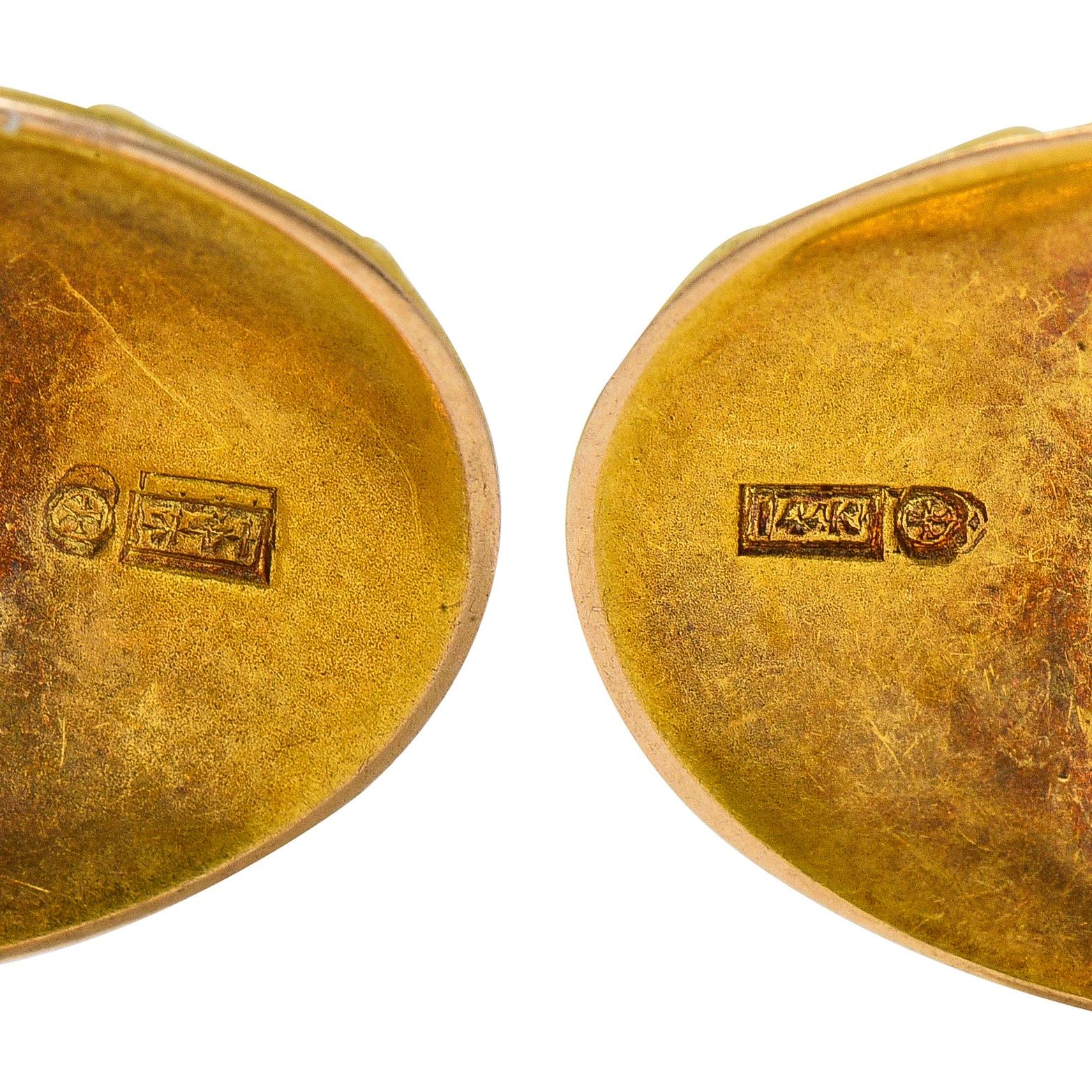 Victorian Diamond 14 Karat Yellow Gold Antique God Of Wind Cufflinks