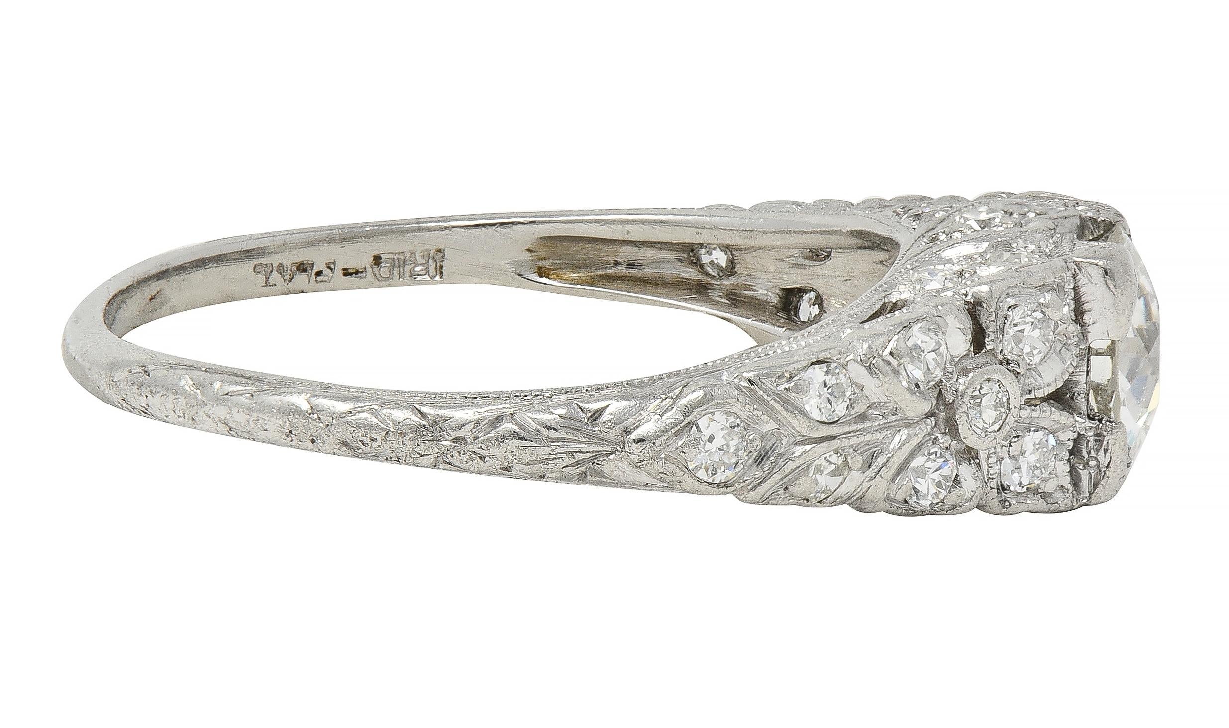 Art Deco 0.95 CTW Old European Diamond Platinum Antique Floral Engagement Ring