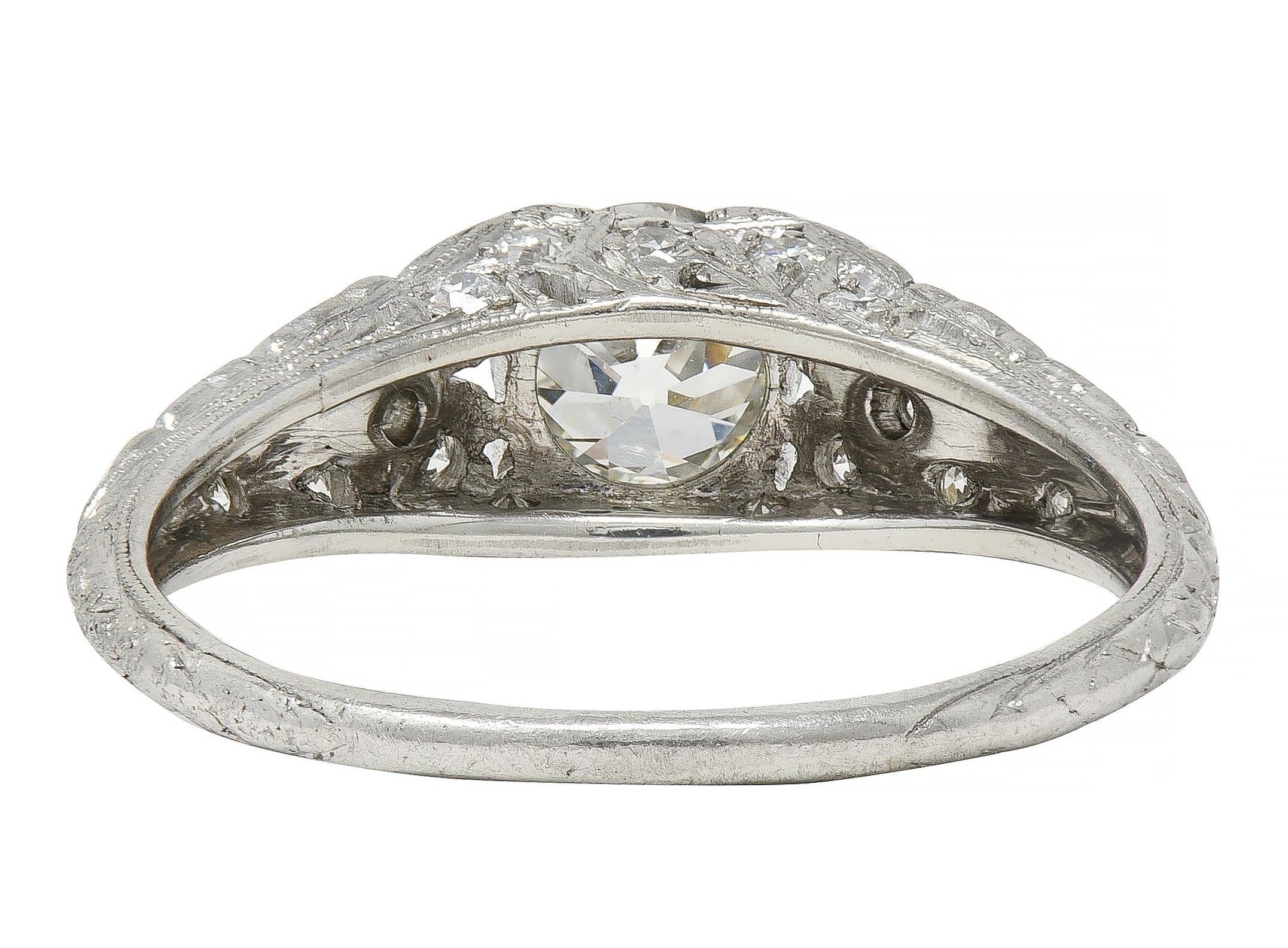 Art Deco 0.95 CTW Old European Diamond Platinum Antique Floral Engagement Ring