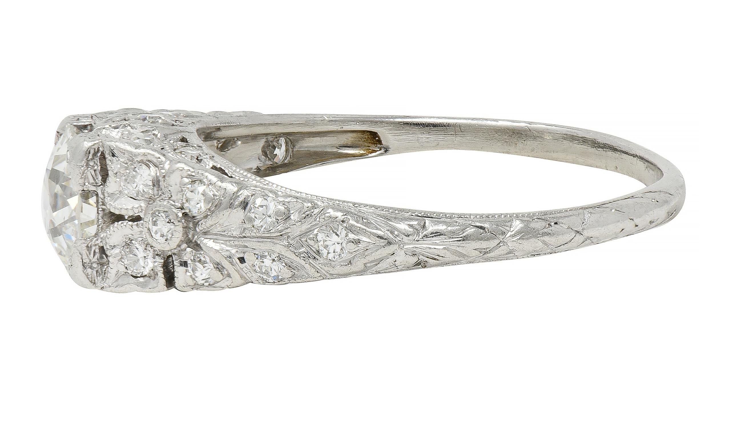 Art Deco 0.95 CTW Old European Diamond Platinum Antique Floral Engagement Ring