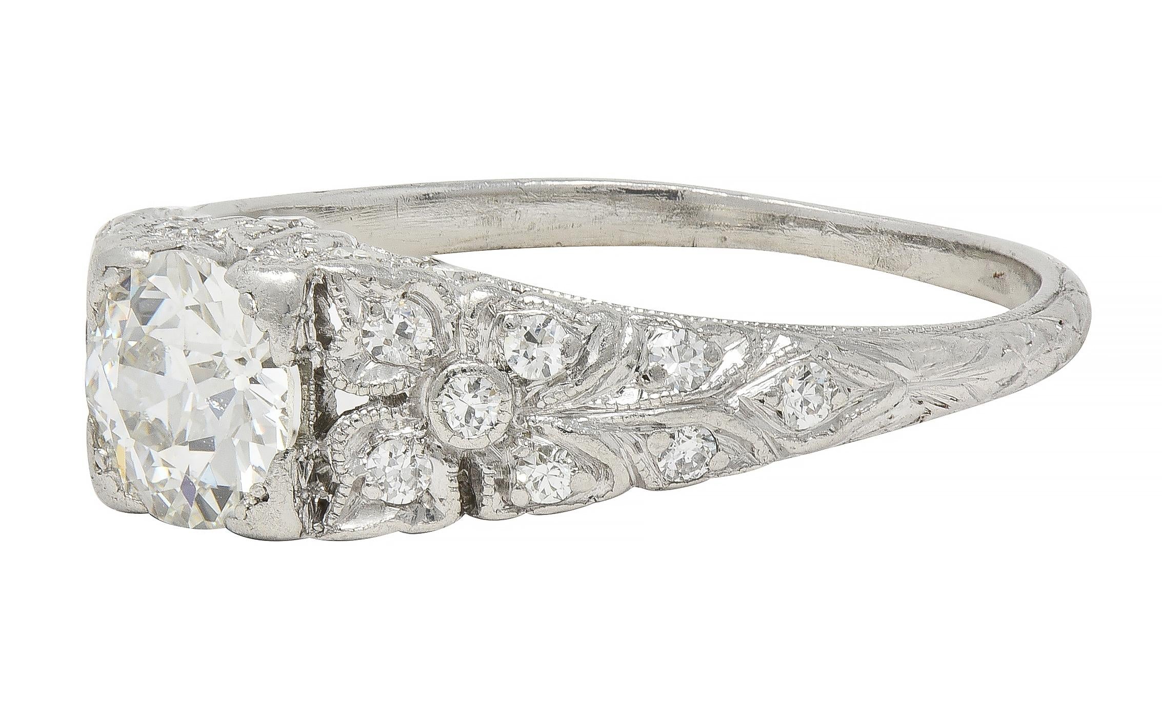 Art Deco 0.95 CTW Old European Diamond Platinum Antique Floral Engagement Ring