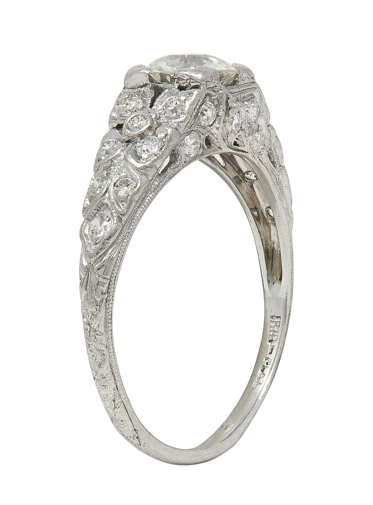Art Deco 0.95 CTW Old European Diamond Platinum Antique Floral Engagement Ring