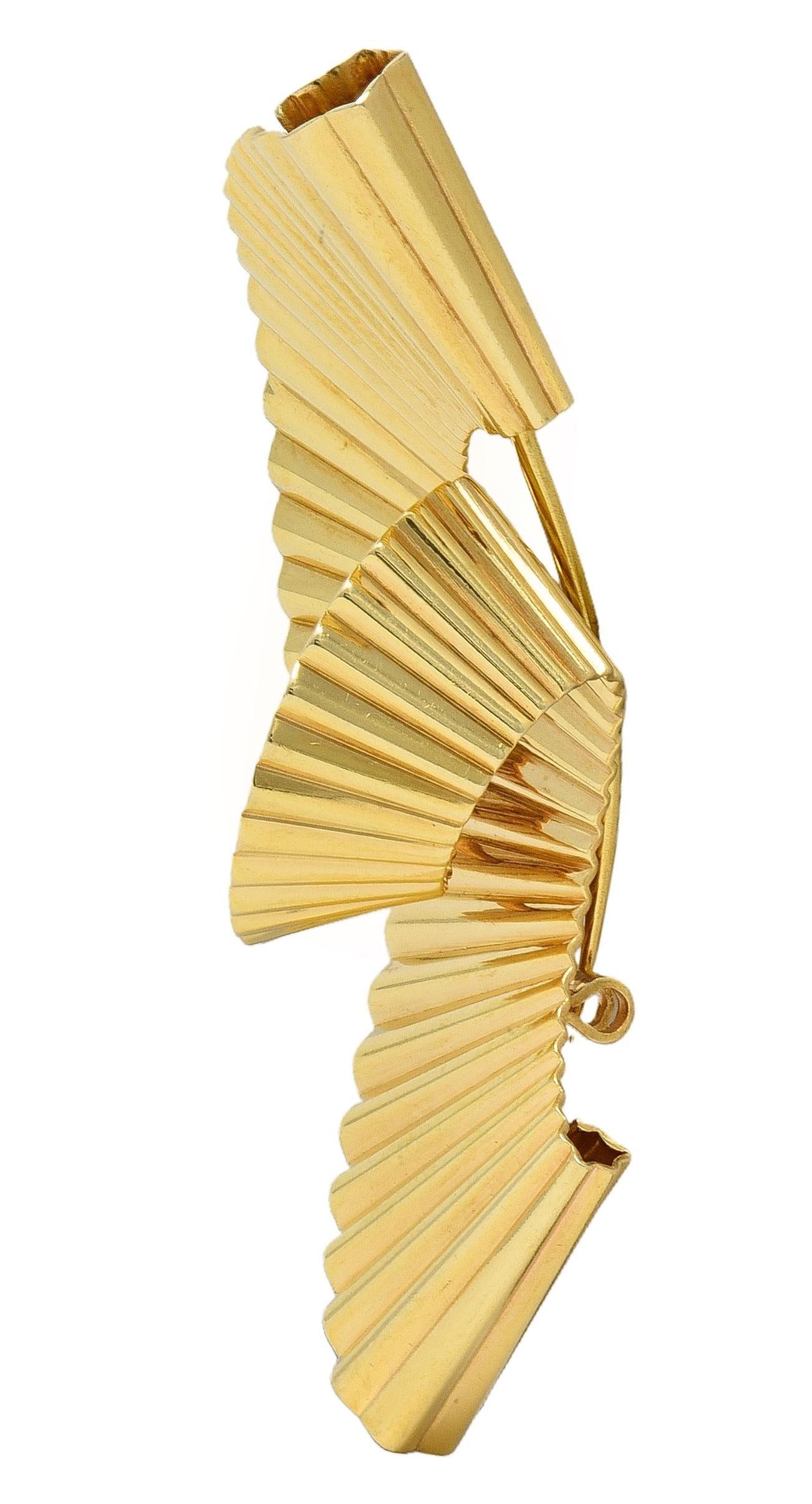 Tiffany & Co. Retro 14 Karat Yellow Gold Scroll Pleated Brooch