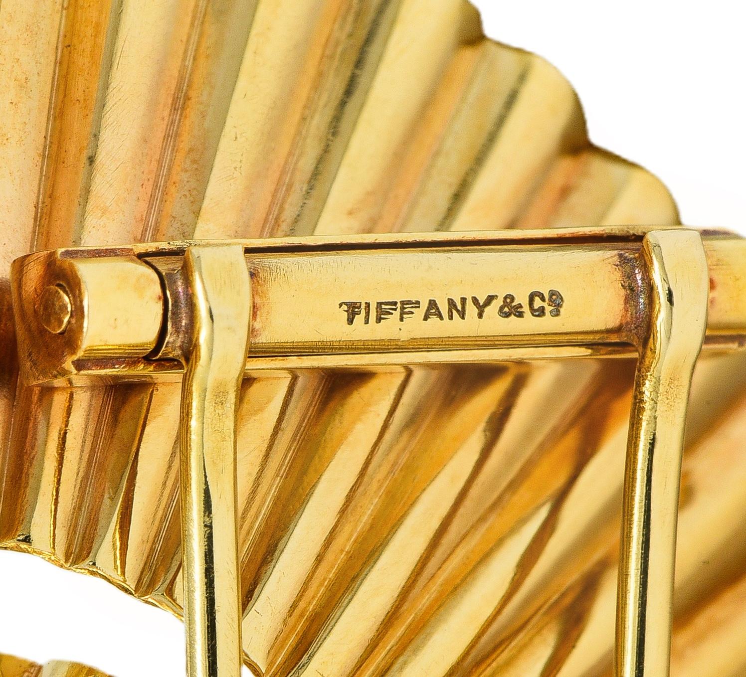 Tiffany & Co. Retro 14 Karat Yellow Gold Scroll Pleated Brooch