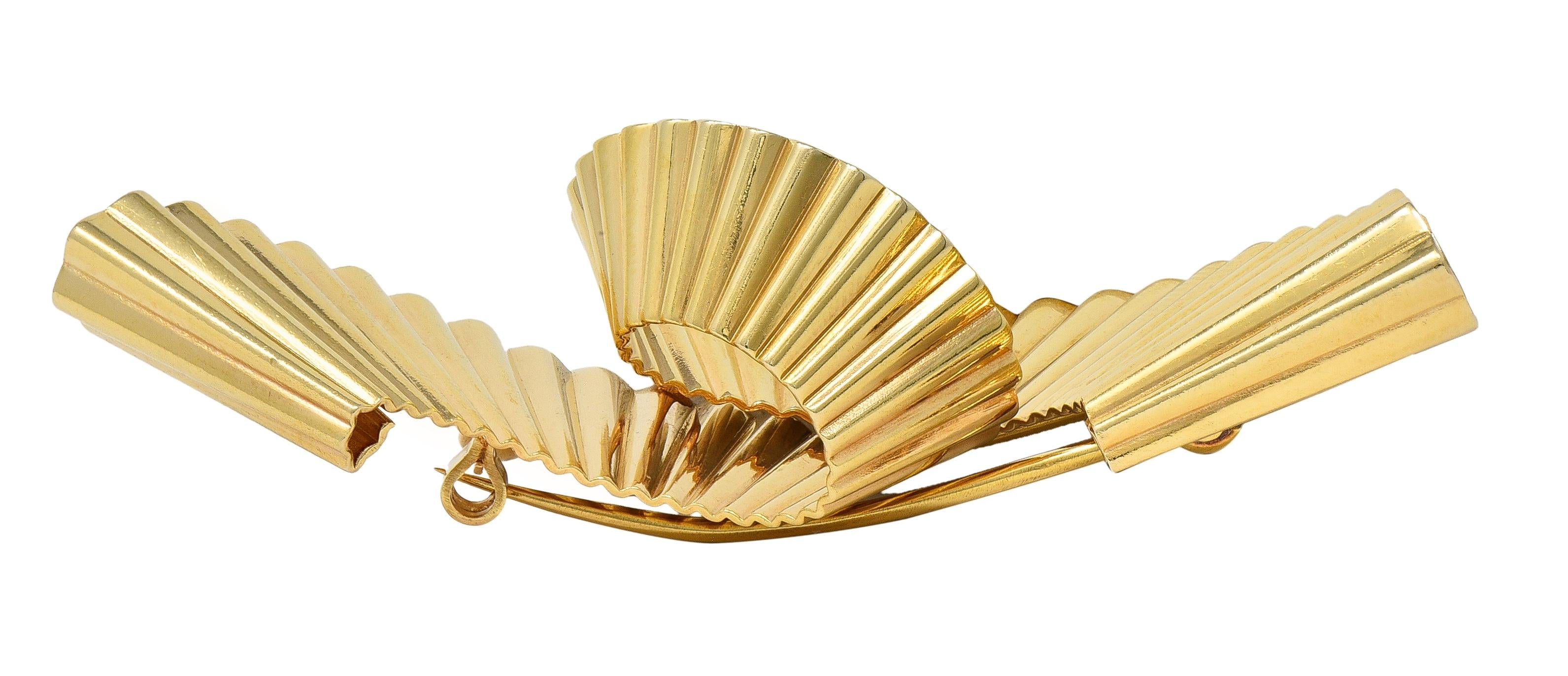 Tiffany & Co. Retro 14 Karat Yellow Gold Scroll Pleated Brooch
