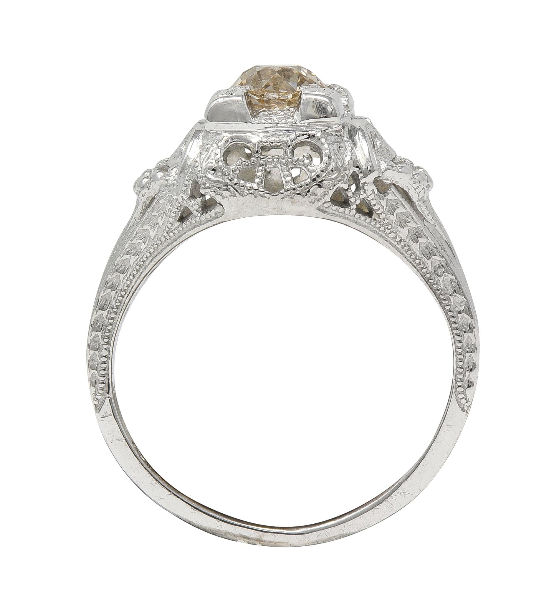 Art Deco 0.42 CTW Fancy Brown-Yellow Diamond 18K Vintage Engagement Ring