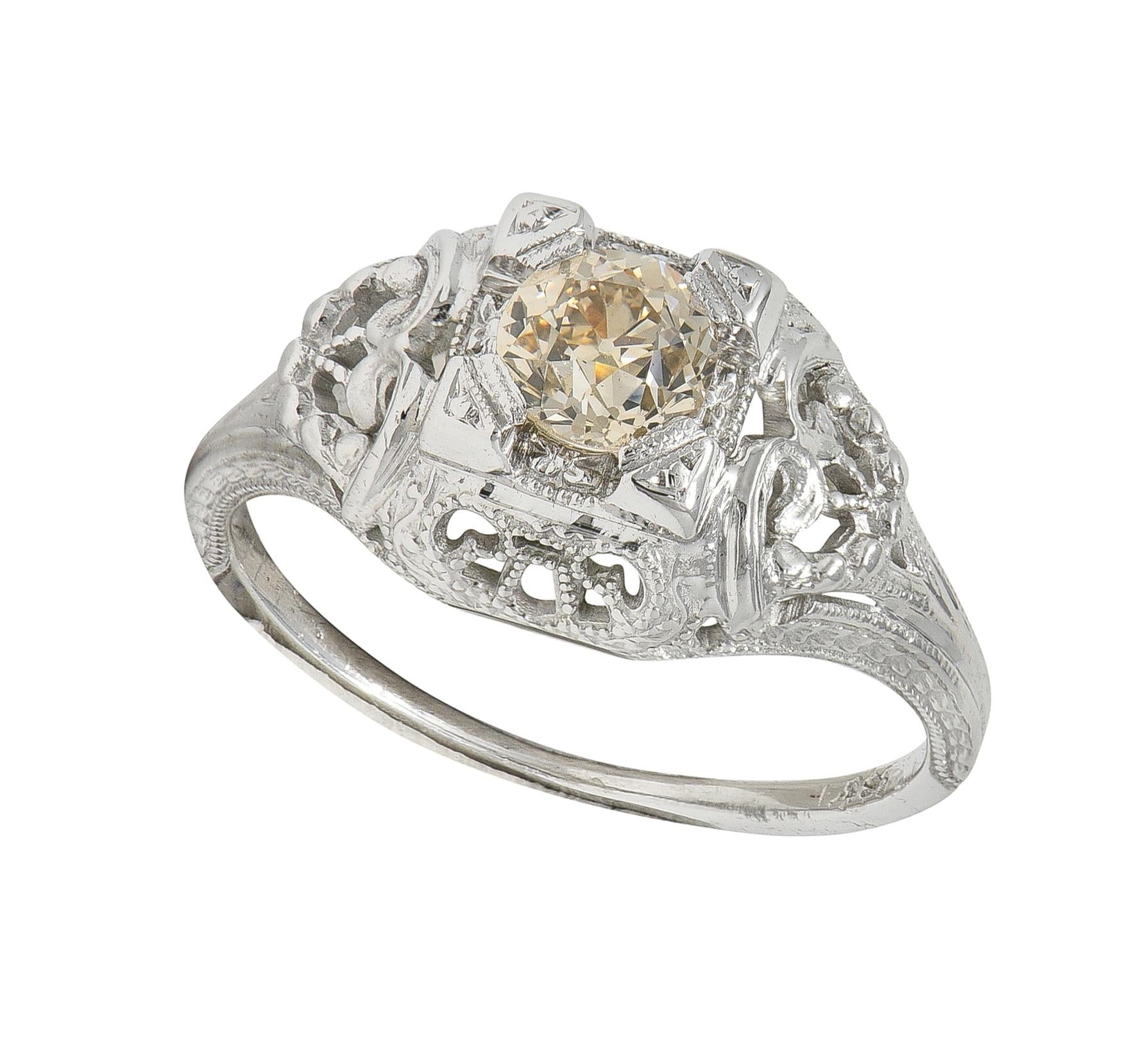 Art Deco 0.42 CTW Fancy Brown-Yellow Diamond 18K Vintage Engagement Ring