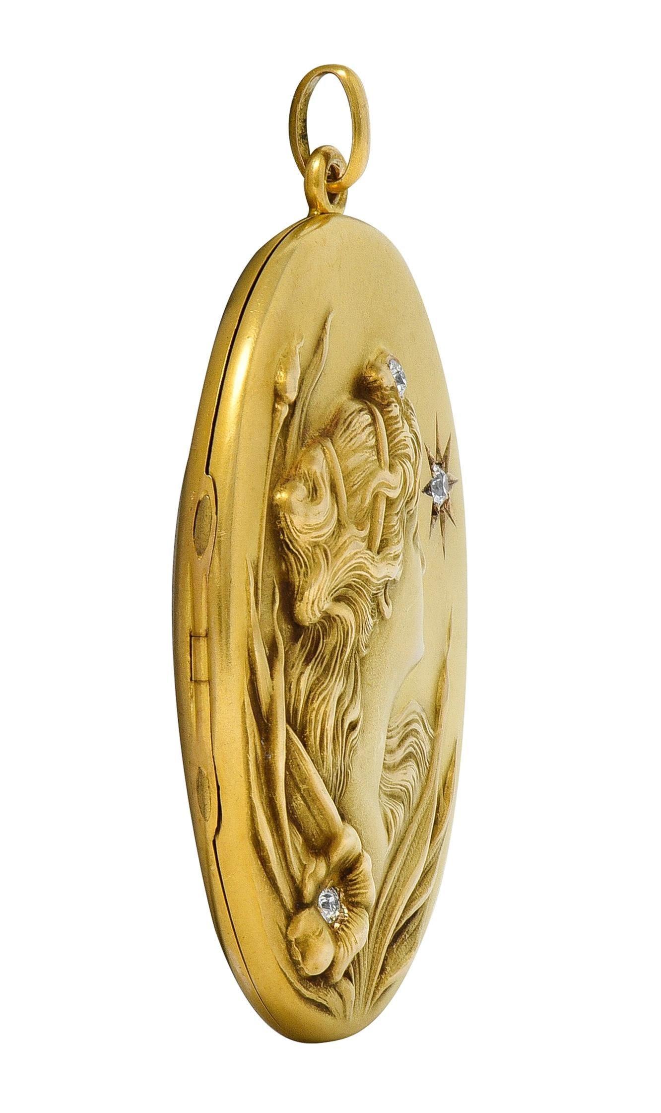 Art Nouveau Diamond 14 Karat Yellow Gold Antique Lady Locket Pendant