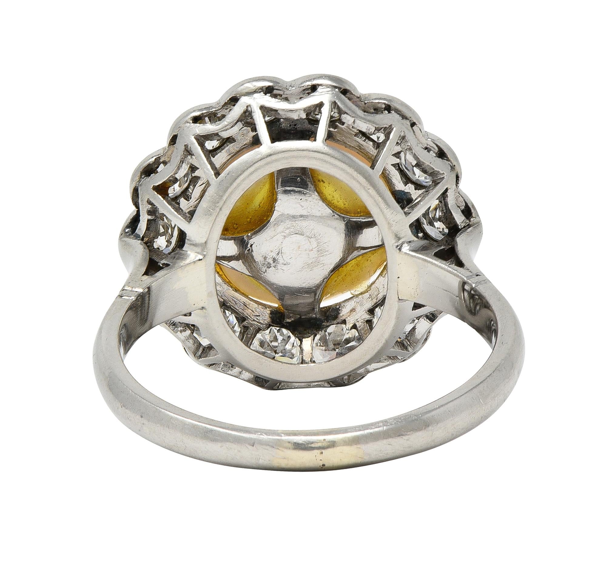 Mid-Century Pearl Diamond Platinum Vintage Halo Ring