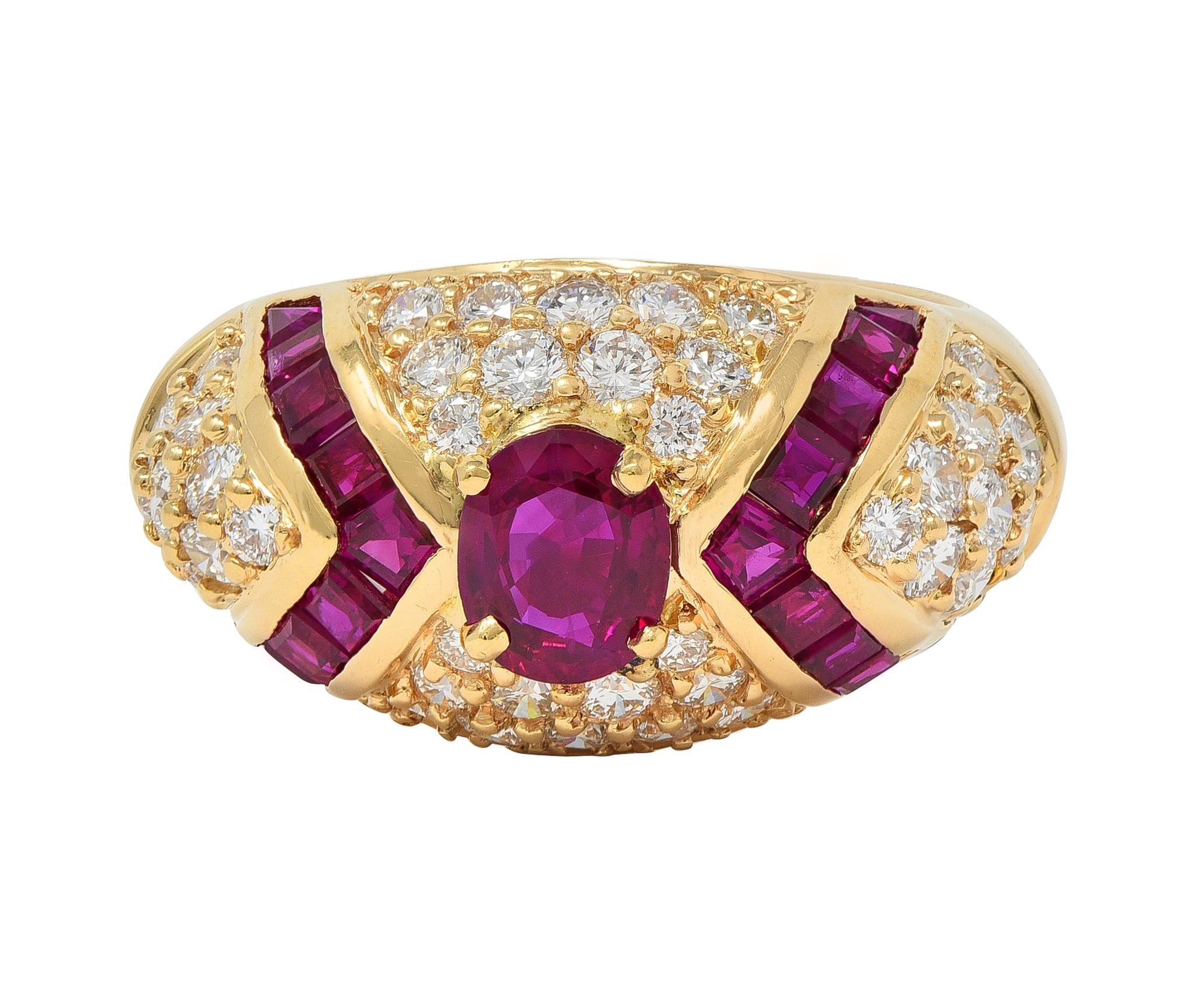 Oscar Heyman 1980's 3.60 CTW Ruby Diamond 18 Karat Gold Vintage Bombé Ring