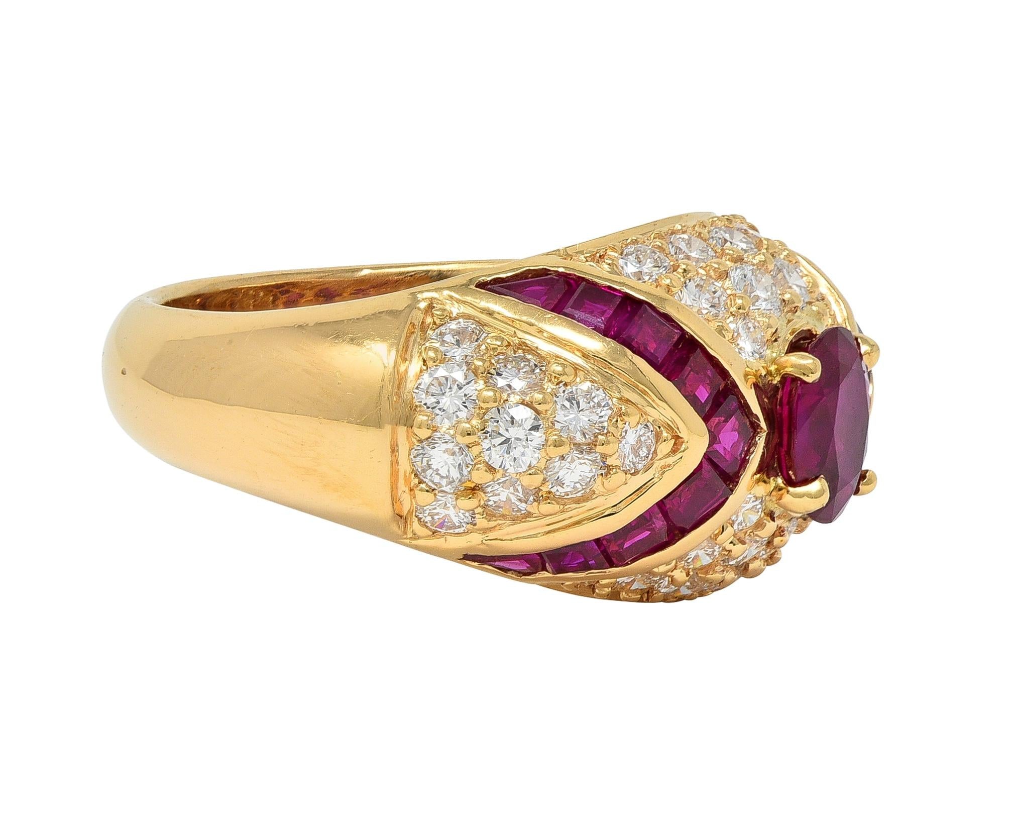 Oscar Heyman 1980's 3.60 CTW Ruby Diamond 18 Karat Gold Vintage Bombé Ring