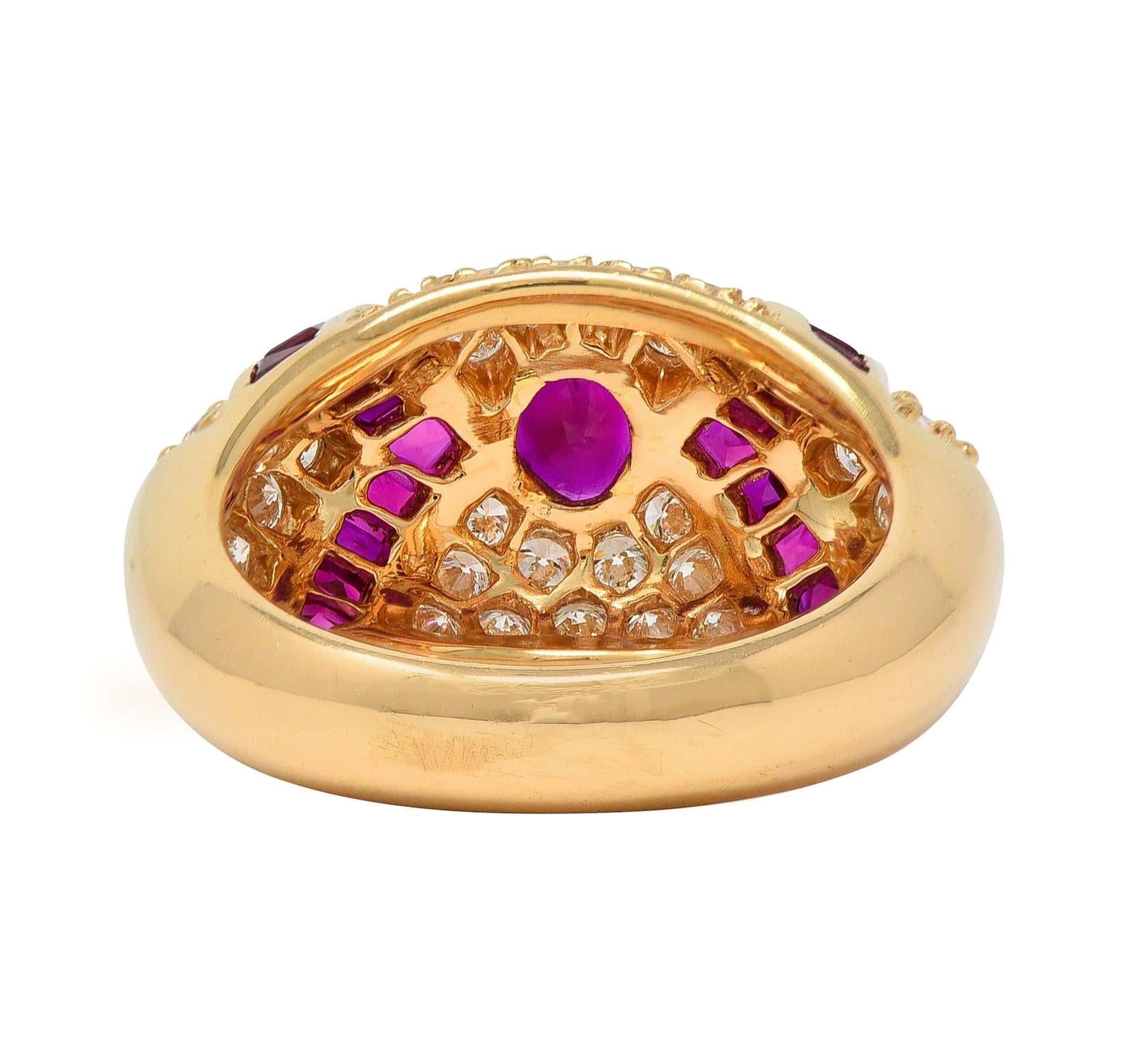 Oscar Heyman 1980's 3.60 CTW Ruby Diamond 18 Karat Gold Vintage Bombé Ring