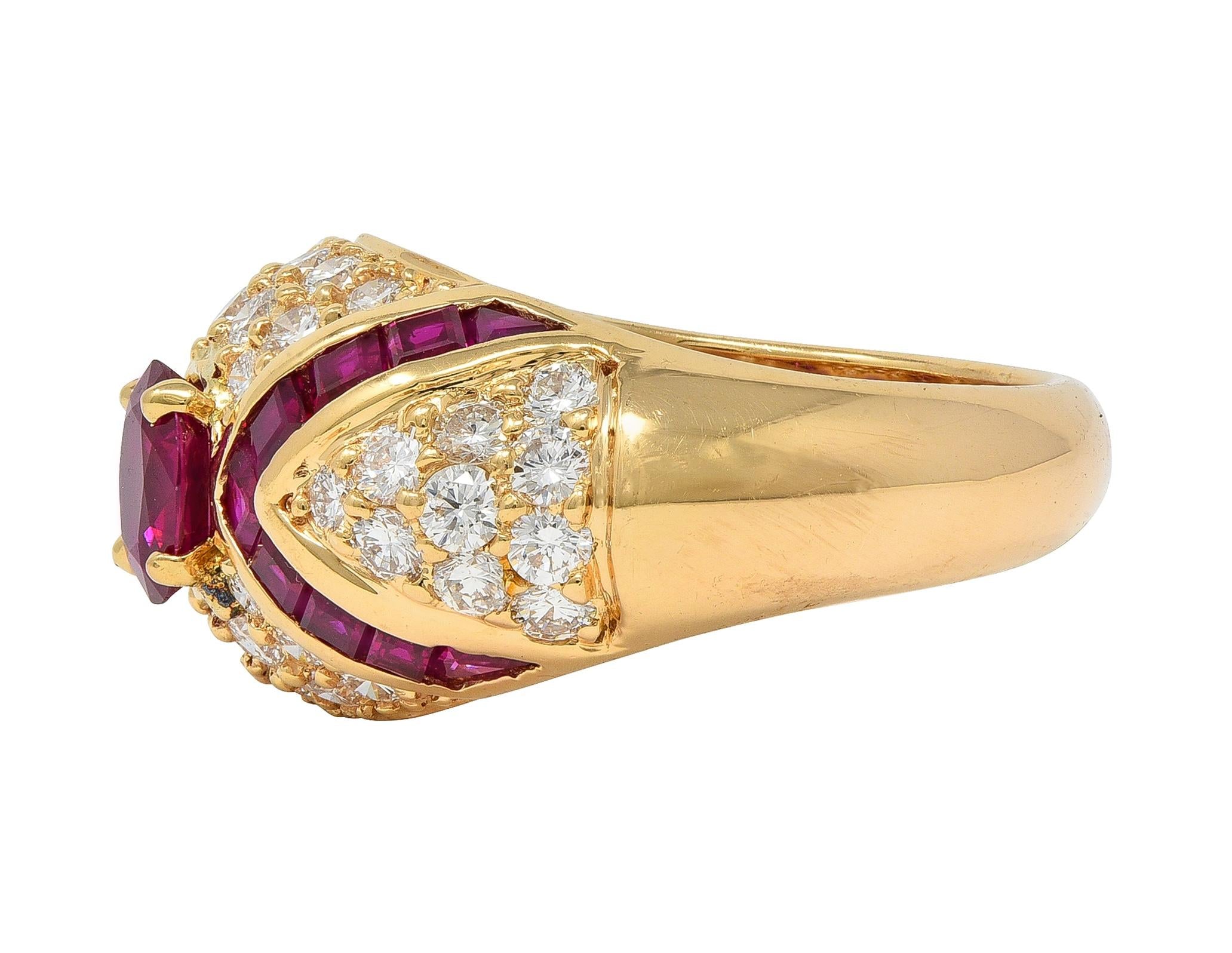 Oscar Heyman 1980's 3.60 CTW Ruby Diamond 18 Karat Gold Vintage Bombé Ring