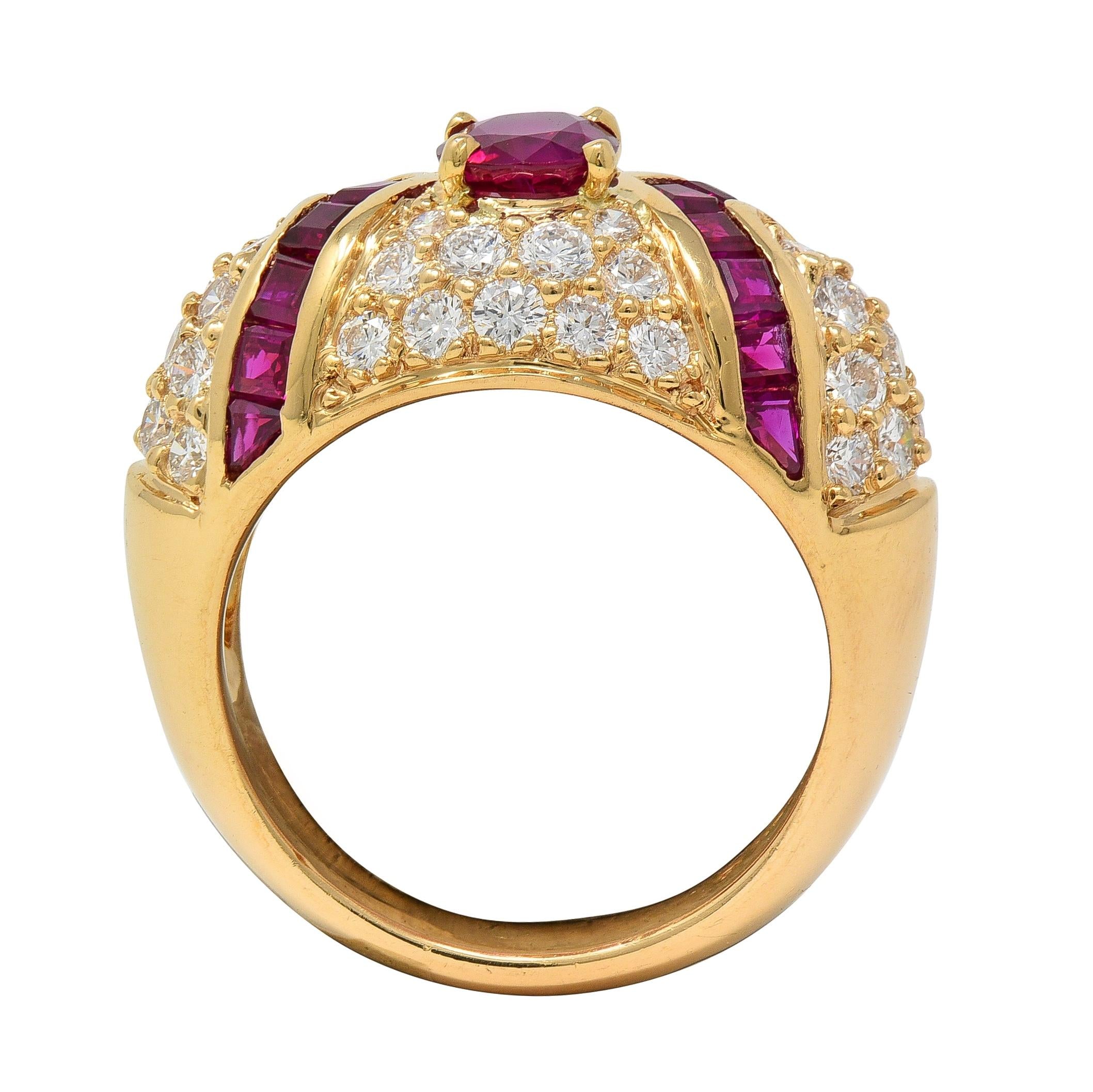 Oscar Heyman 1980's 3.60 CTW Ruby Diamond 18 Karat Gold Vintage Bombé Ring