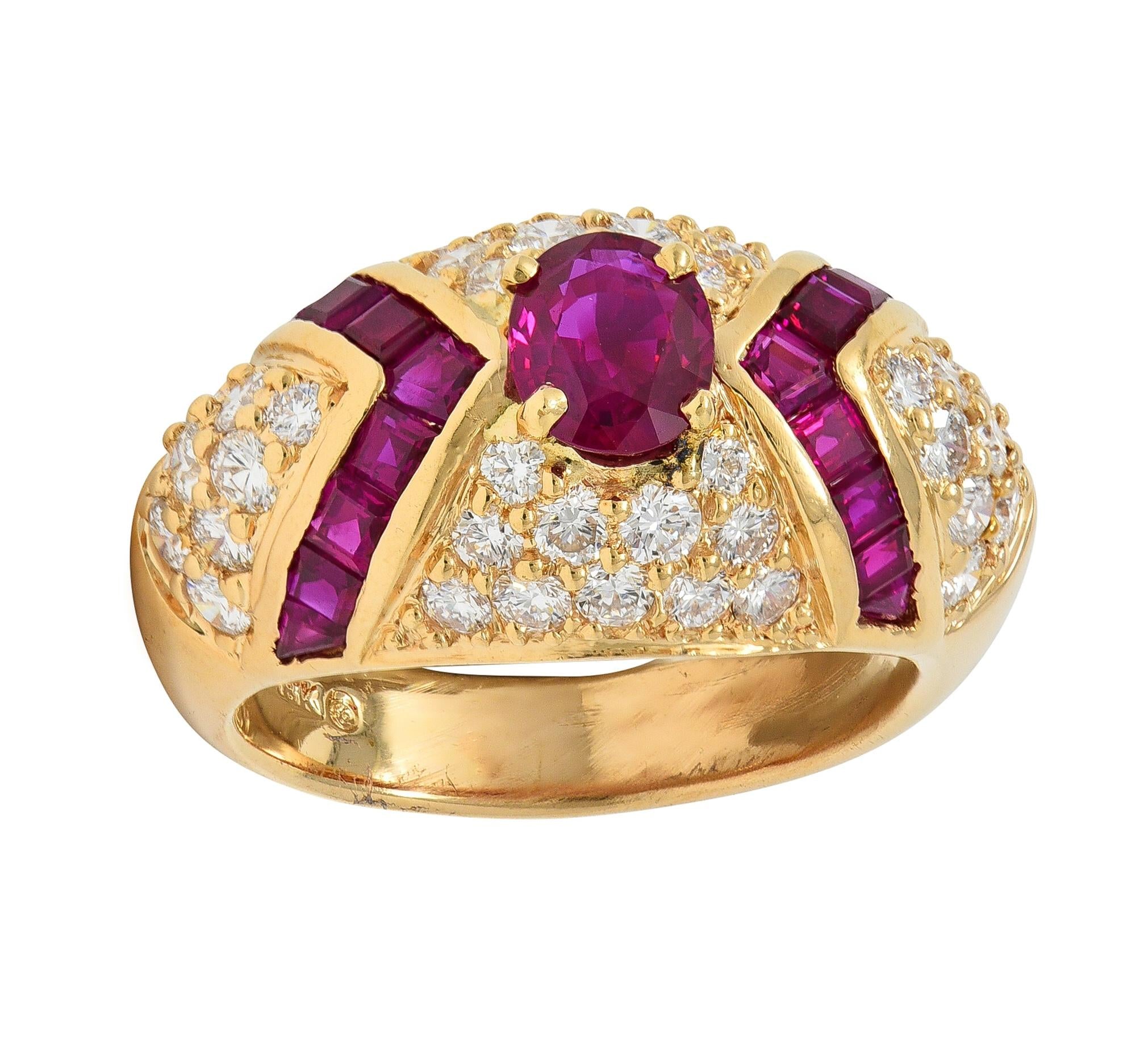 Oscar Heyman 1980's 3.60 CTW Ruby Diamond 18 Karat Gold Vintage Bombé Ring