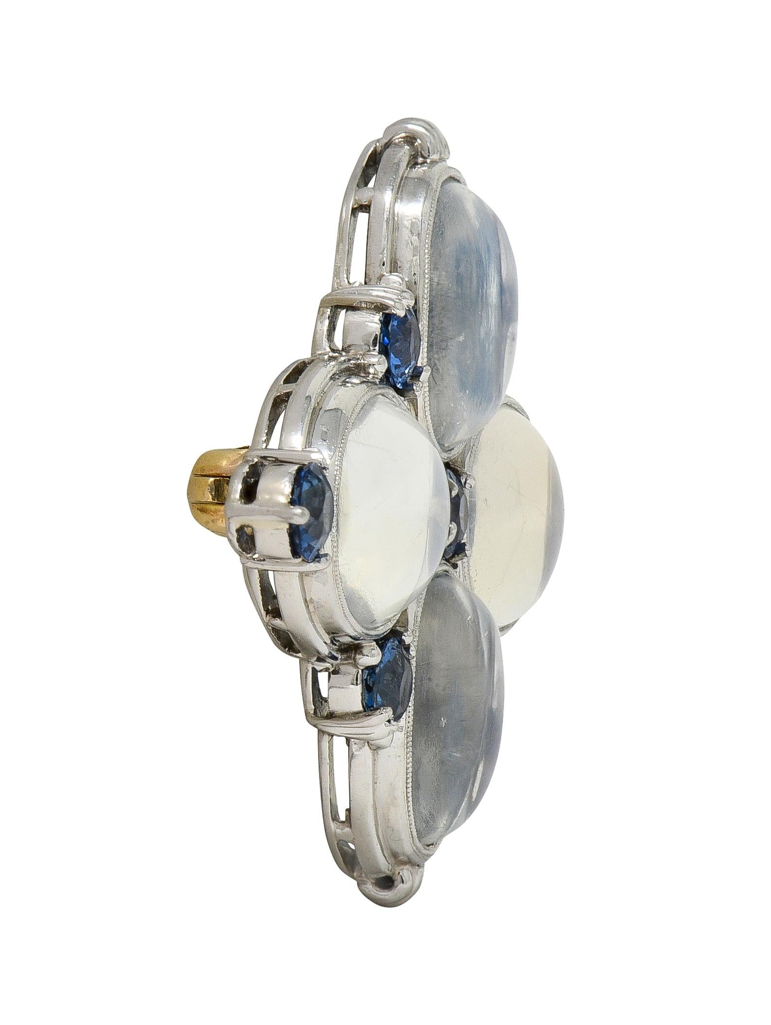Louis Comfort Tiffany & Co. Art Deco Sapphire Moonstone Platinum Vintage Brooch