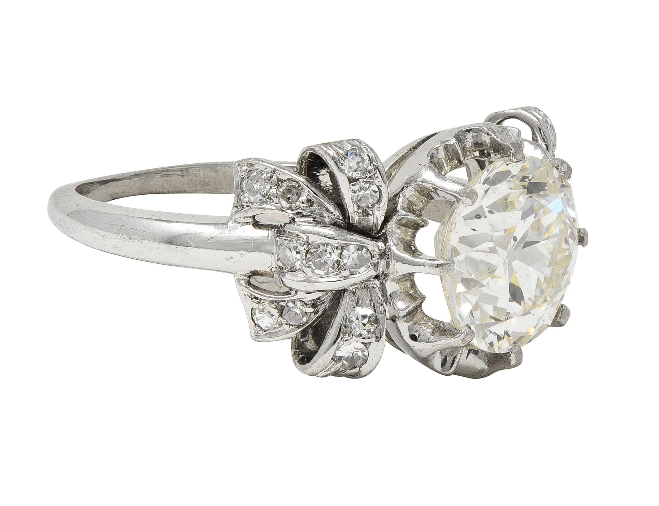 Mid-Century 2.00 CTW Diamond Platinum Vintage Bow Engagement Ring