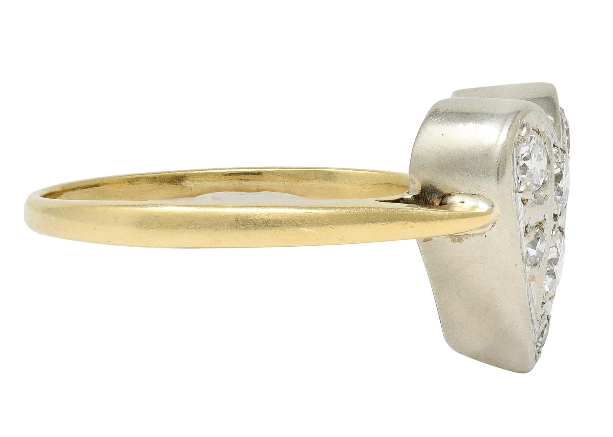 Mid-Century 0.57 CTW Diamond 14 Karat Two-Tone Gold Vintage Heart Ring