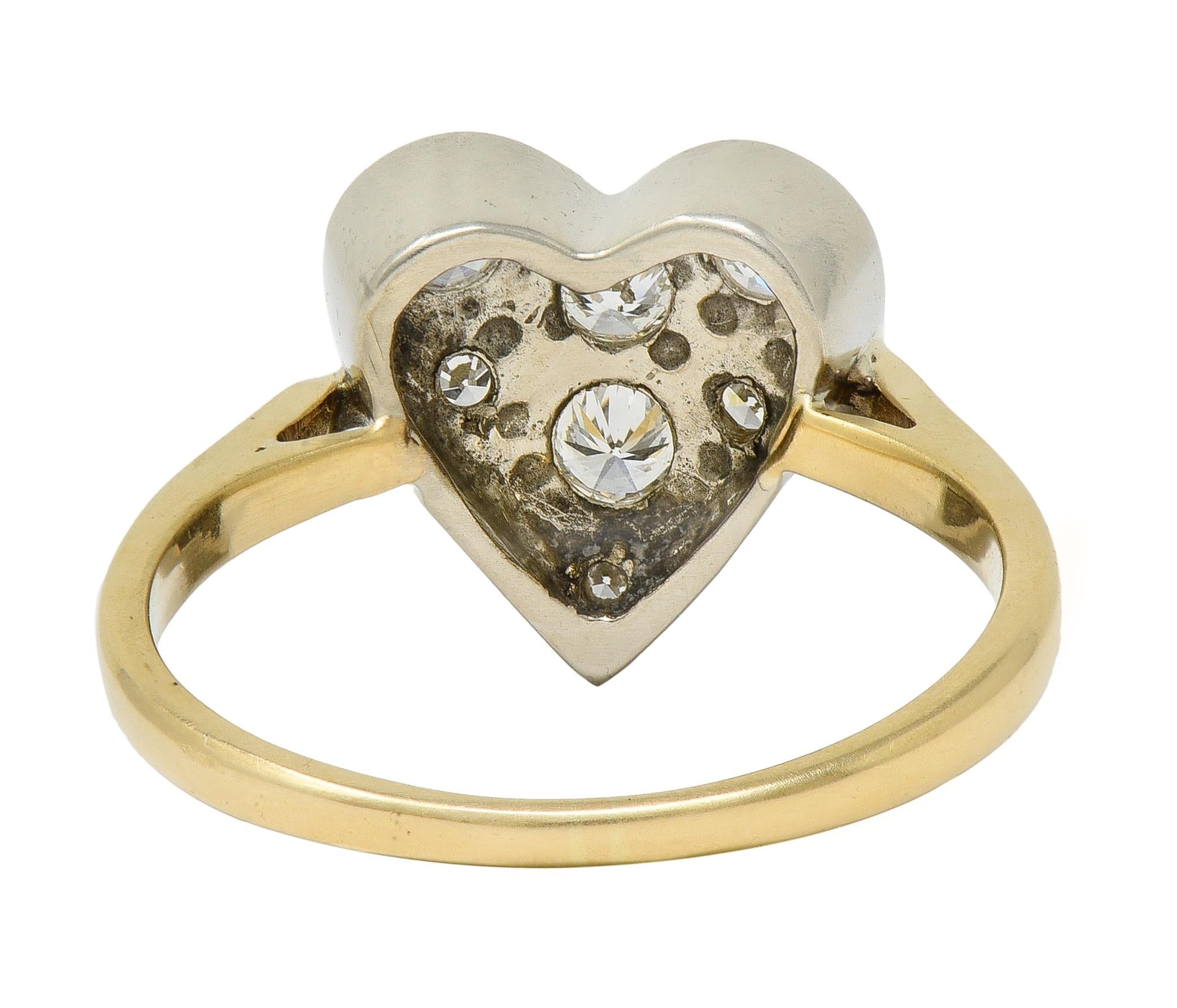 Mid-Century 0.57 CTW Diamond 14 Karat Two-Tone Gold Vintage Heart Ring