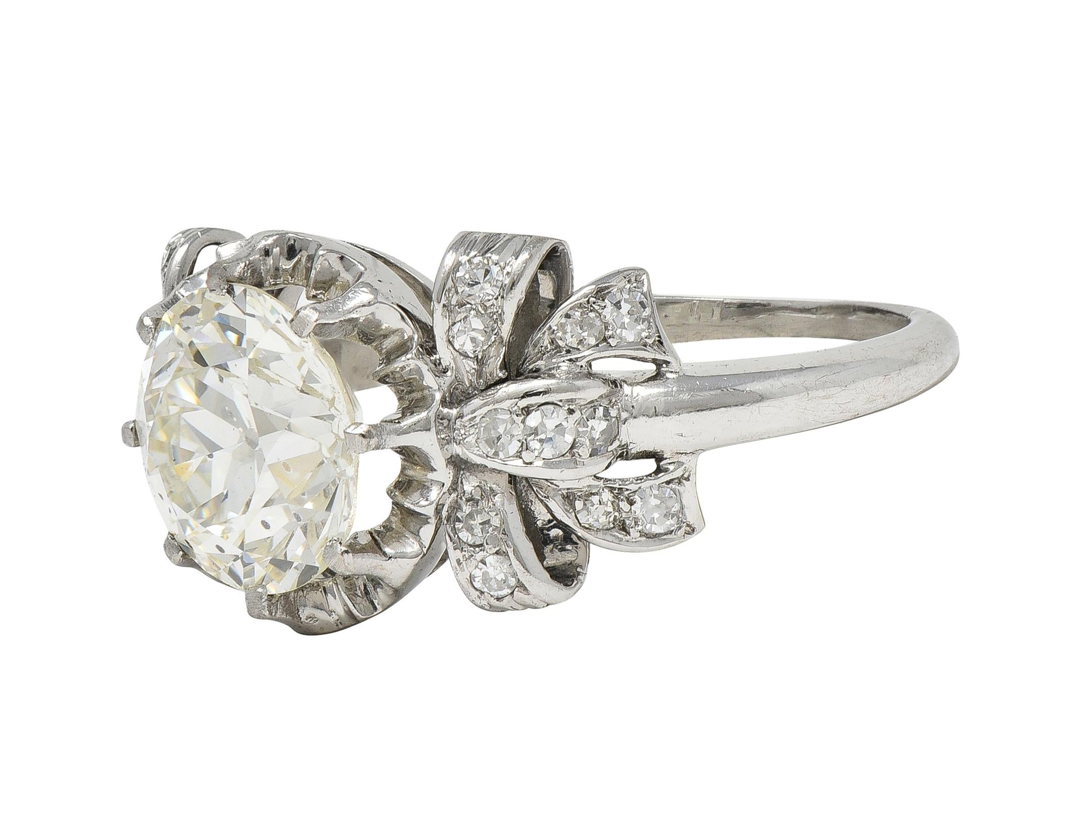 Mid-Century 2.00 CTW Diamond Platinum Vintage Bow Engagement Ring