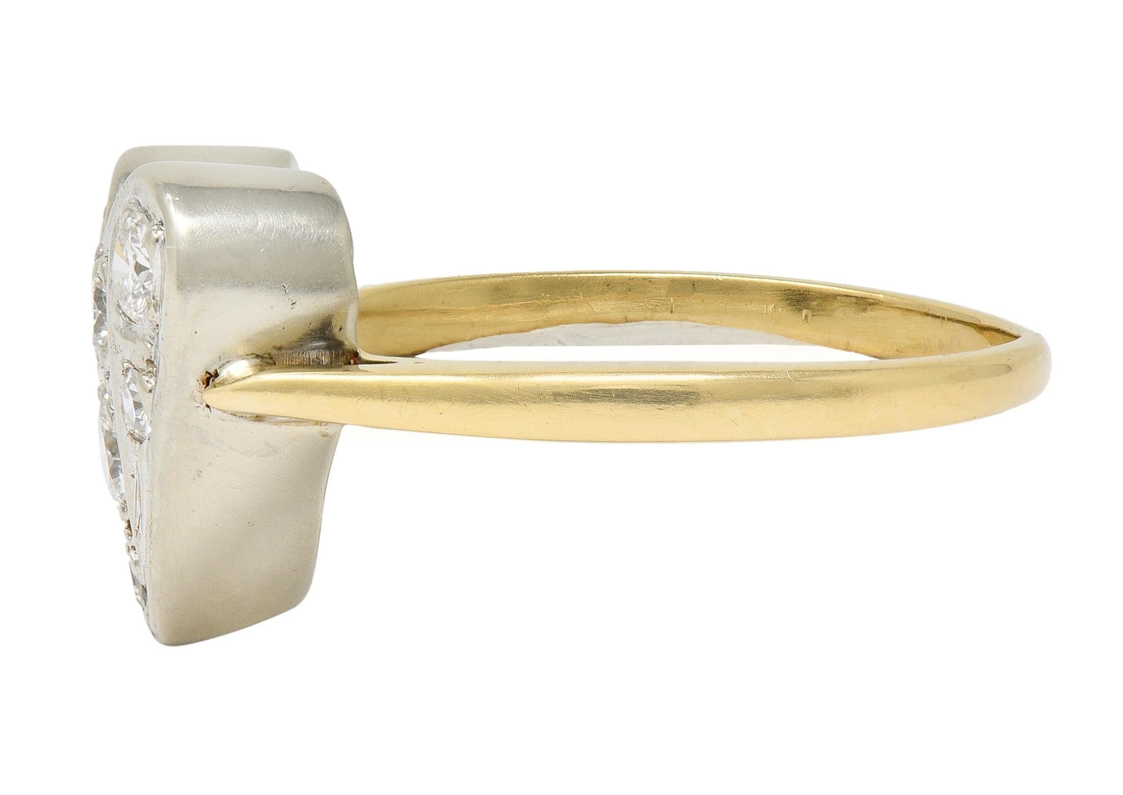 Mid-Century 0.57 CTW Diamond 14 Karat Two-Tone Gold Vintage Heart Ring