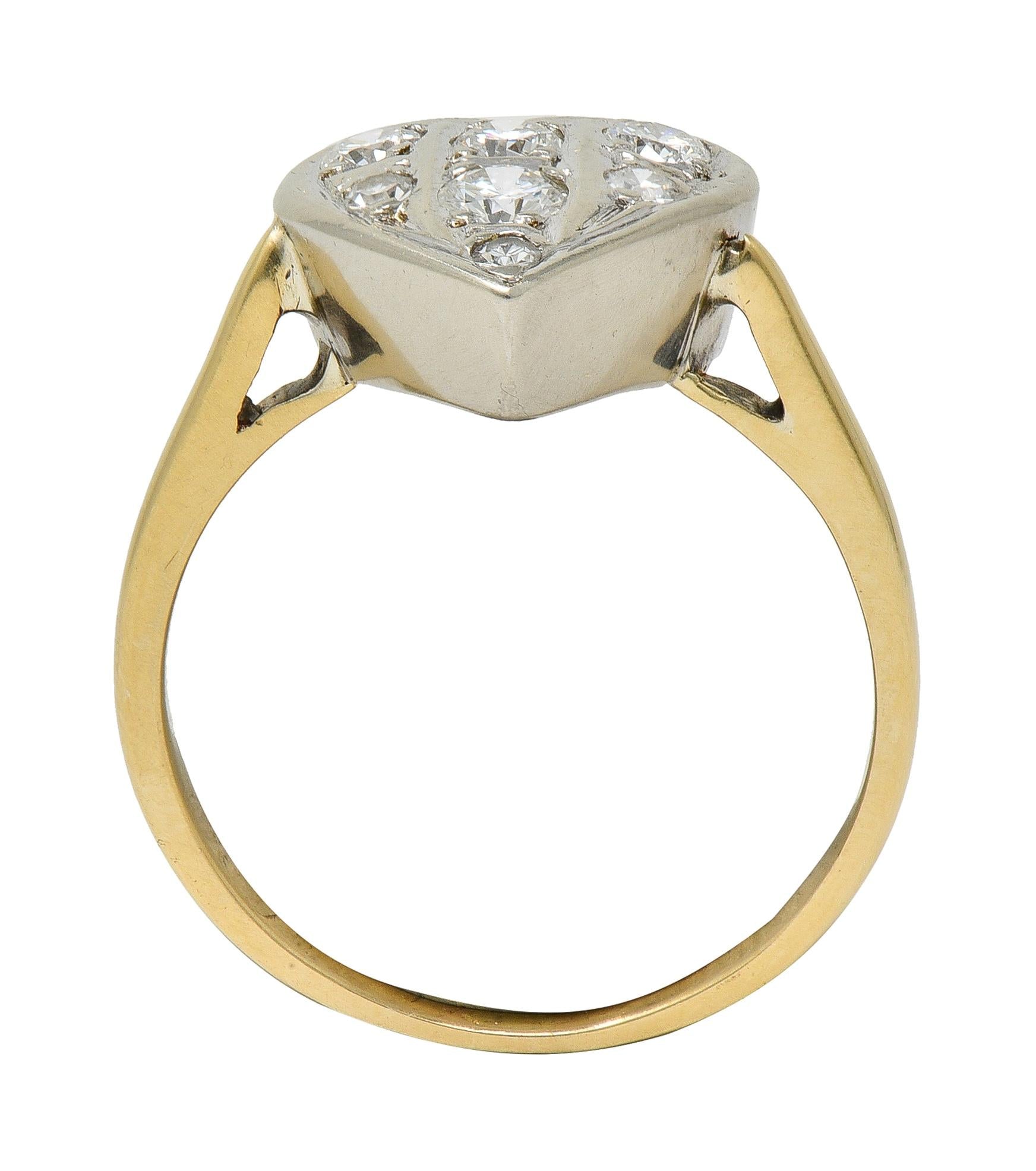 Mid-Century 0.57 CTW Diamond 14 Karat Two-Tone Gold Vintage Heart Ring