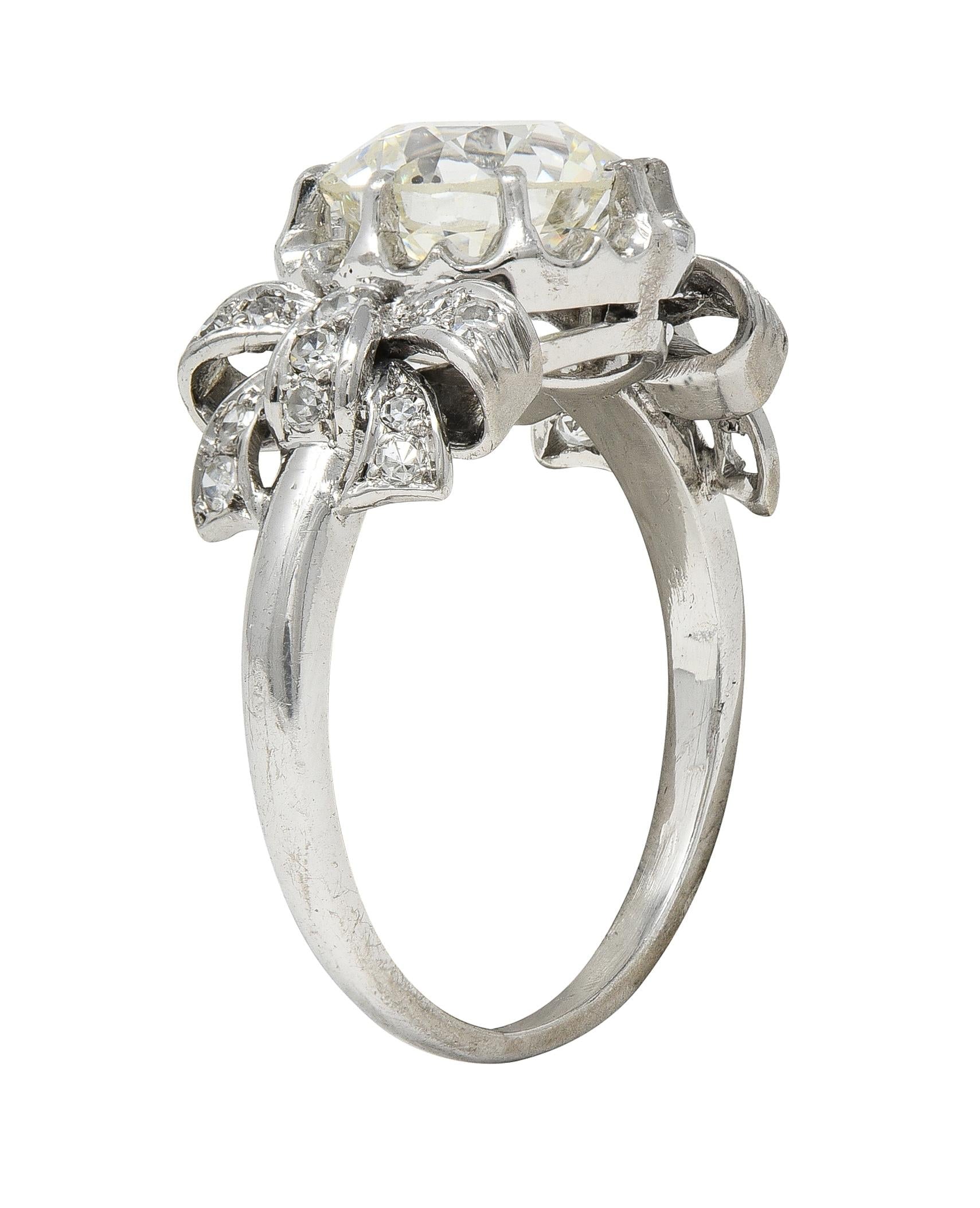 Mid-Century 2.00 CTW Diamond Platinum Vintage Bow Engagement Ring