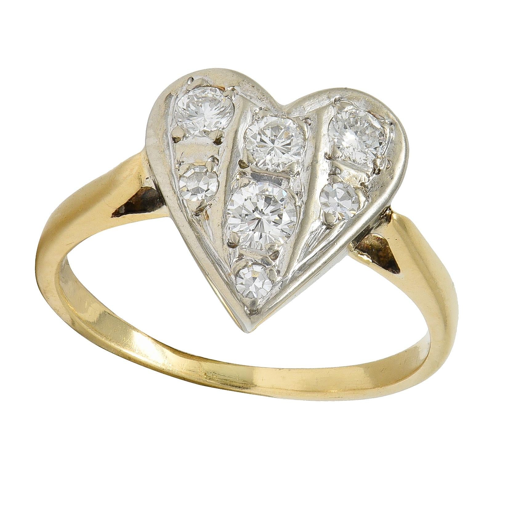Mid-Century 0.57 CTW Diamond 14 Karat Two-Tone Gold Vintage Heart Ring