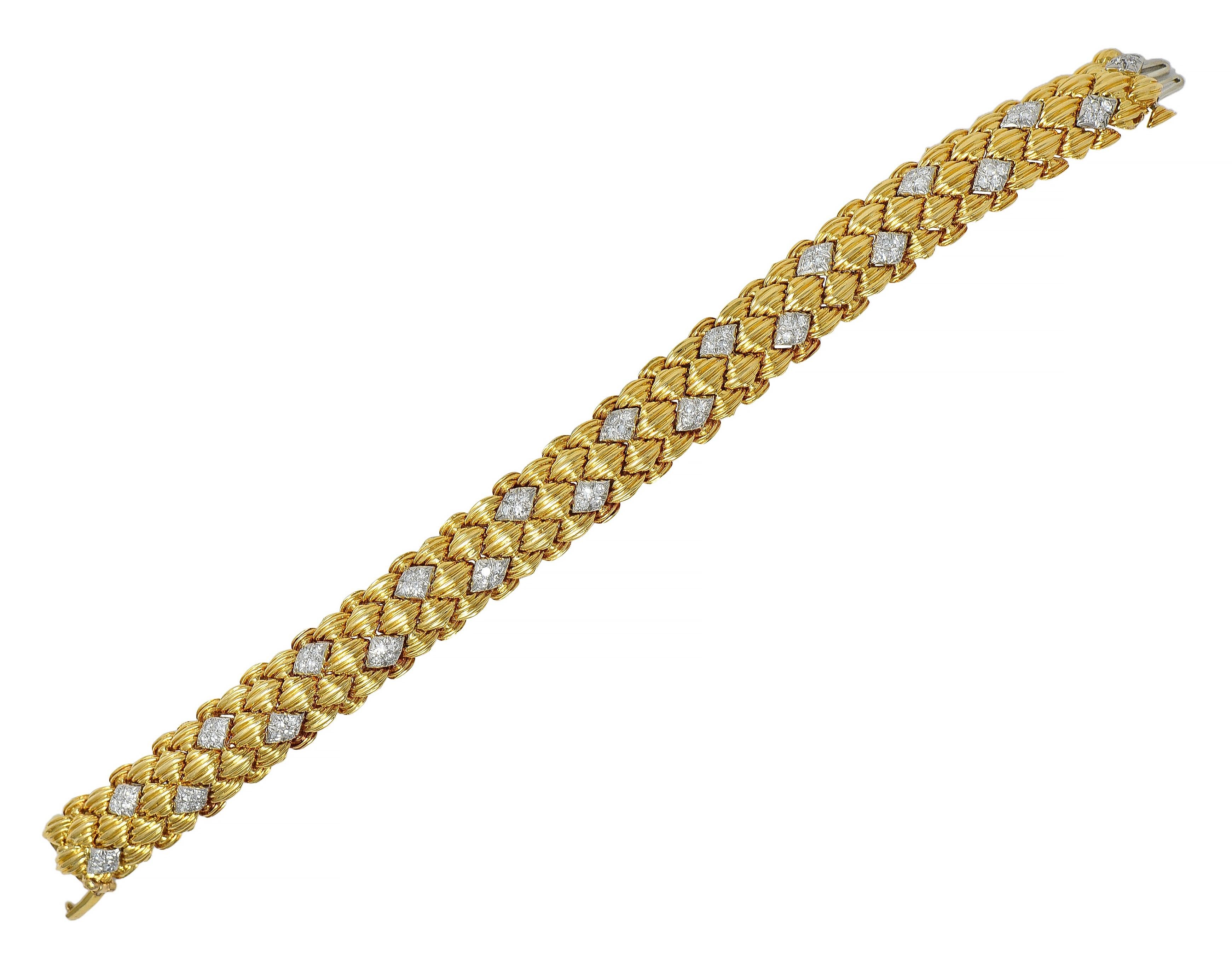 David Webb 1980's Diamond Platinum 18 Karat Gold Vintage Harlequin Bracelet
